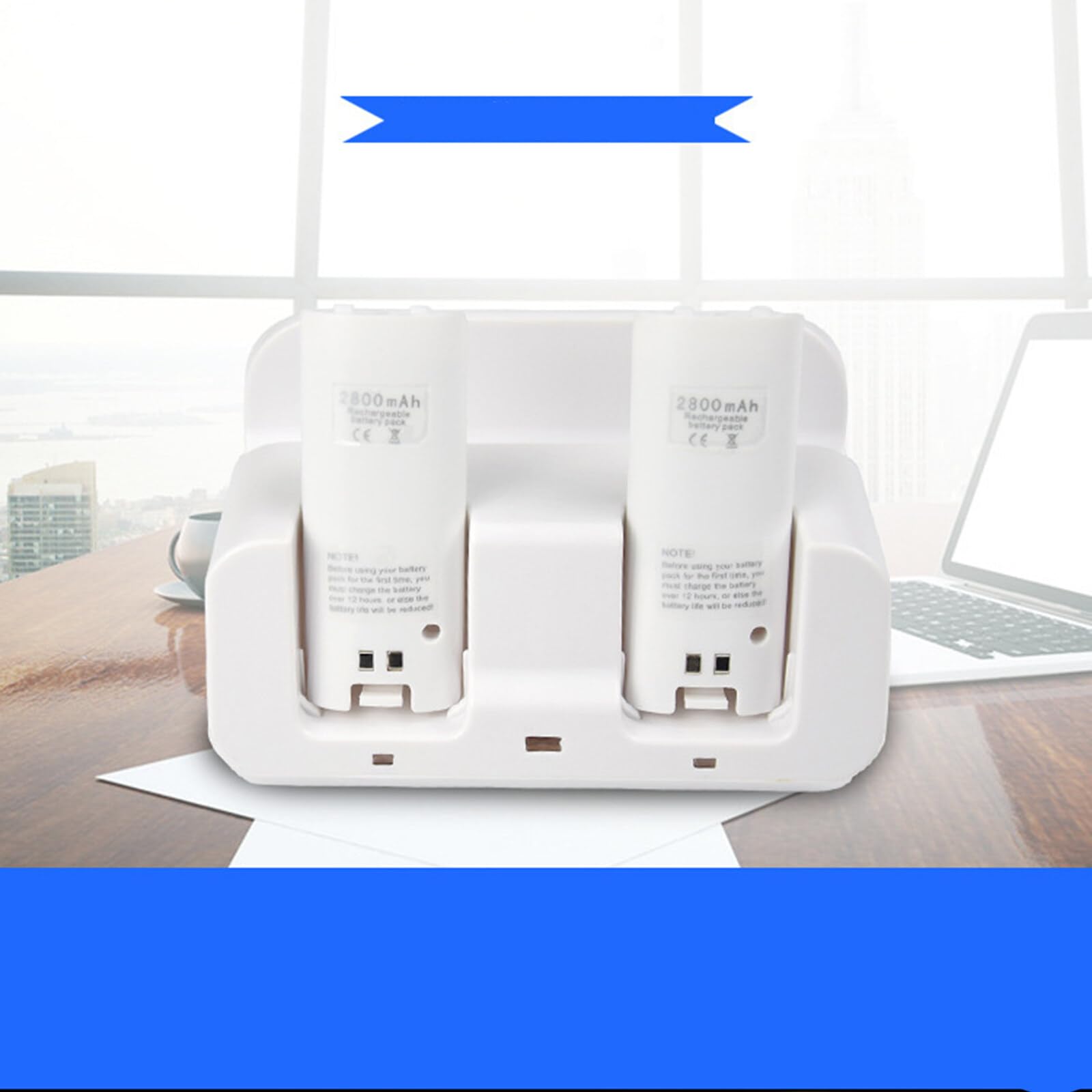 Wii Remote Battery Charger Station - Dual USB Charging Dock with LED Indicator & 2 Rechargeable Batteries for Nintendo Wii Controllers (White) | Perfect for Gaming Sessions & Family Entertainment