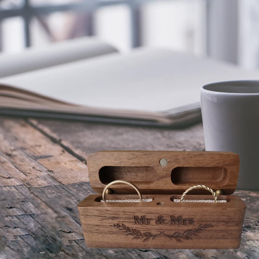 SETOFI Wooden Wedding Ring Box for Mr & Mrs - Elegant Engagement Ring Jewelry Box for Proposals, Ceremonies & Anniversaries - Perfect for Wedding, Engagement & Romantic Gift Giving