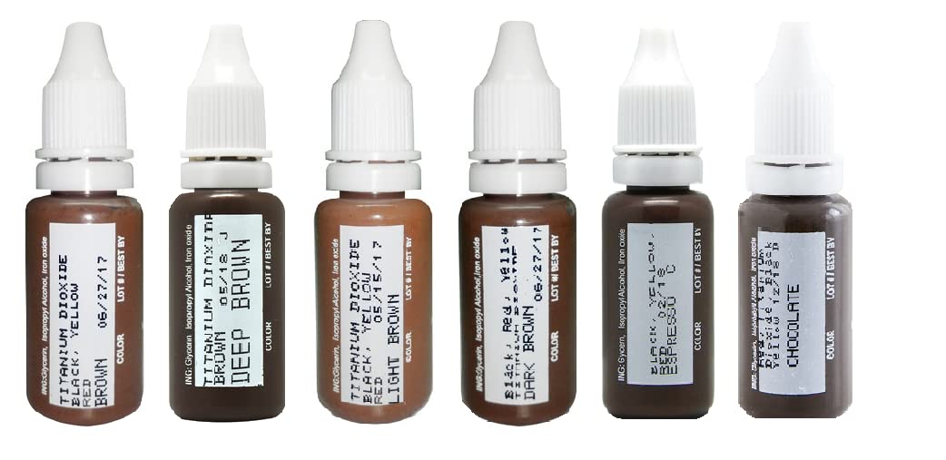 BIO TOUCH Microblading Pigments - 6 Bottles Professional Eyebrow Tattoo Ink Kit for Permanent Makeup | Salon & Home Use | Natural Looking Brows for Microblading, Ombre & Powder Brows