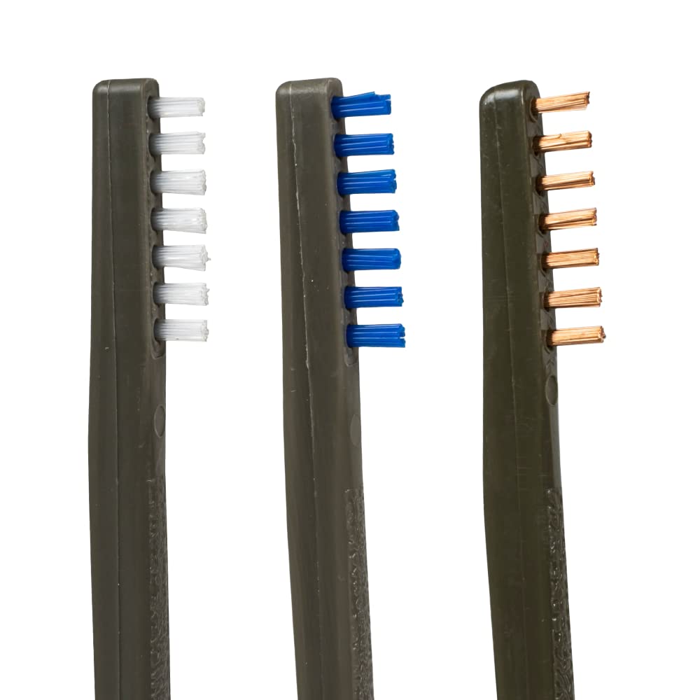 Otis Technology 3 Pack Gun Cleaning Brushes - Nylon, Blue Nylon & Bronze Bristles for Firearm Maintenance | Perfect for Pistols, Rifles & Shotguns