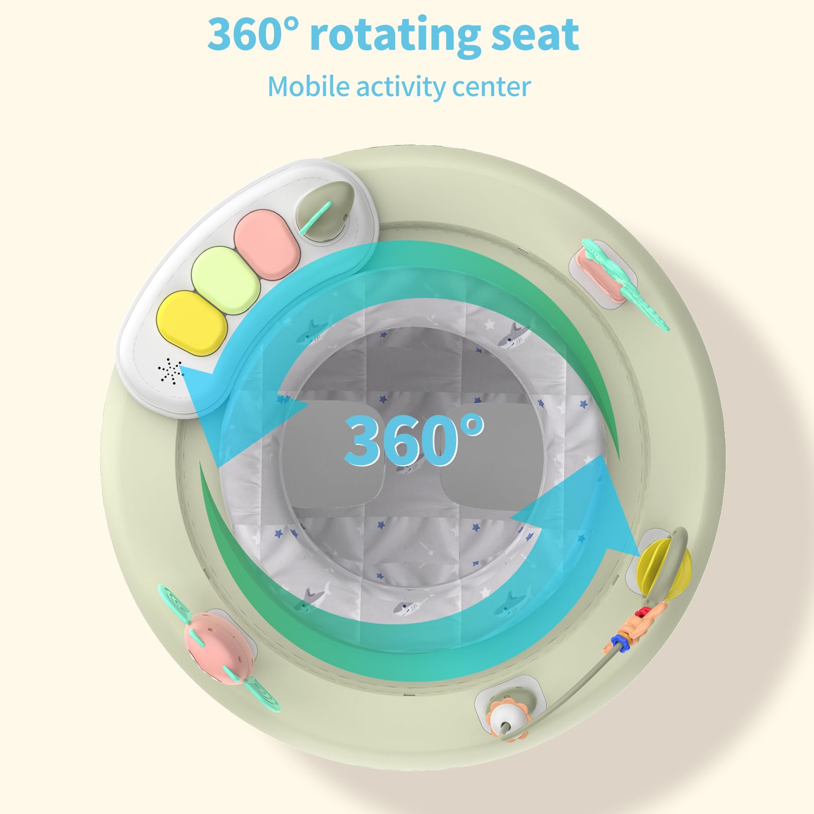 Baby Walker with Music & Lights - Adjustable Height Activity Center for Infants 6-18 Months | 360° Swivel Seat, Detachable Toys & Bounce Pad | Perfect for Learning to Walk & Playtime Fun