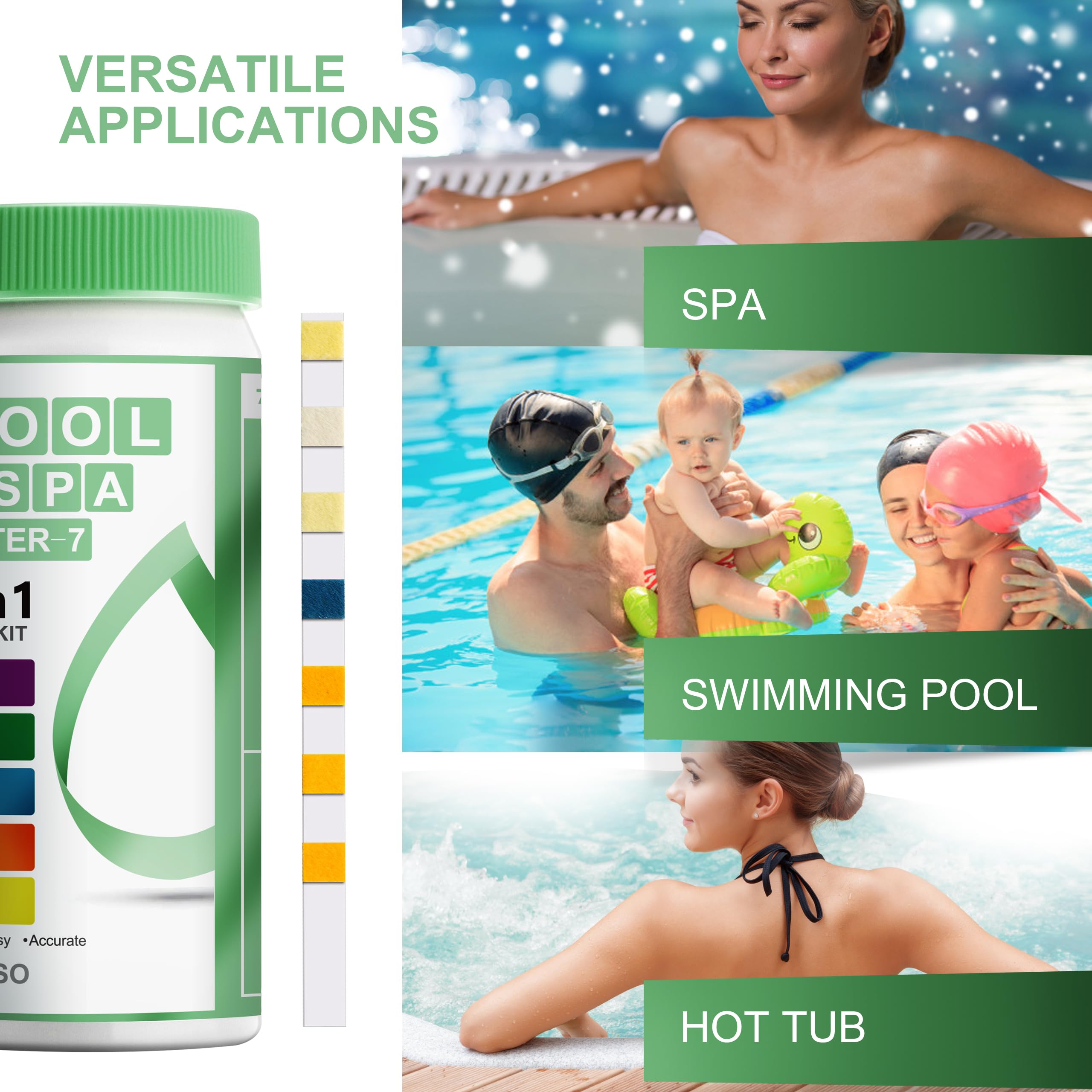 **AAwipes 7-in-1 Pool & Spa Test Strips – 50 Count Water Testing Kit for Pools & Hot Tubs | Accurate Bromine, pH, Chlorine, Alkalinity, Hardness & Cyanuric Acid Levels | Ideal for Home, Vacation Rentals & Maintenance**