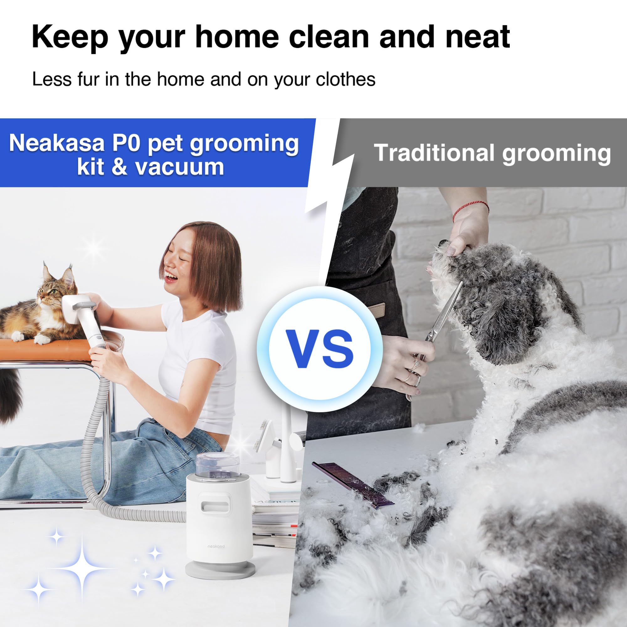 Neakasa P0 Lite Pet Grooming Kit & Vacuum - 99% Hair Removal for Cats & Dogs, 4-in-1 Grooming Tools with Low Noise Design - Perfect for Home Pet Shedding & Cleaning