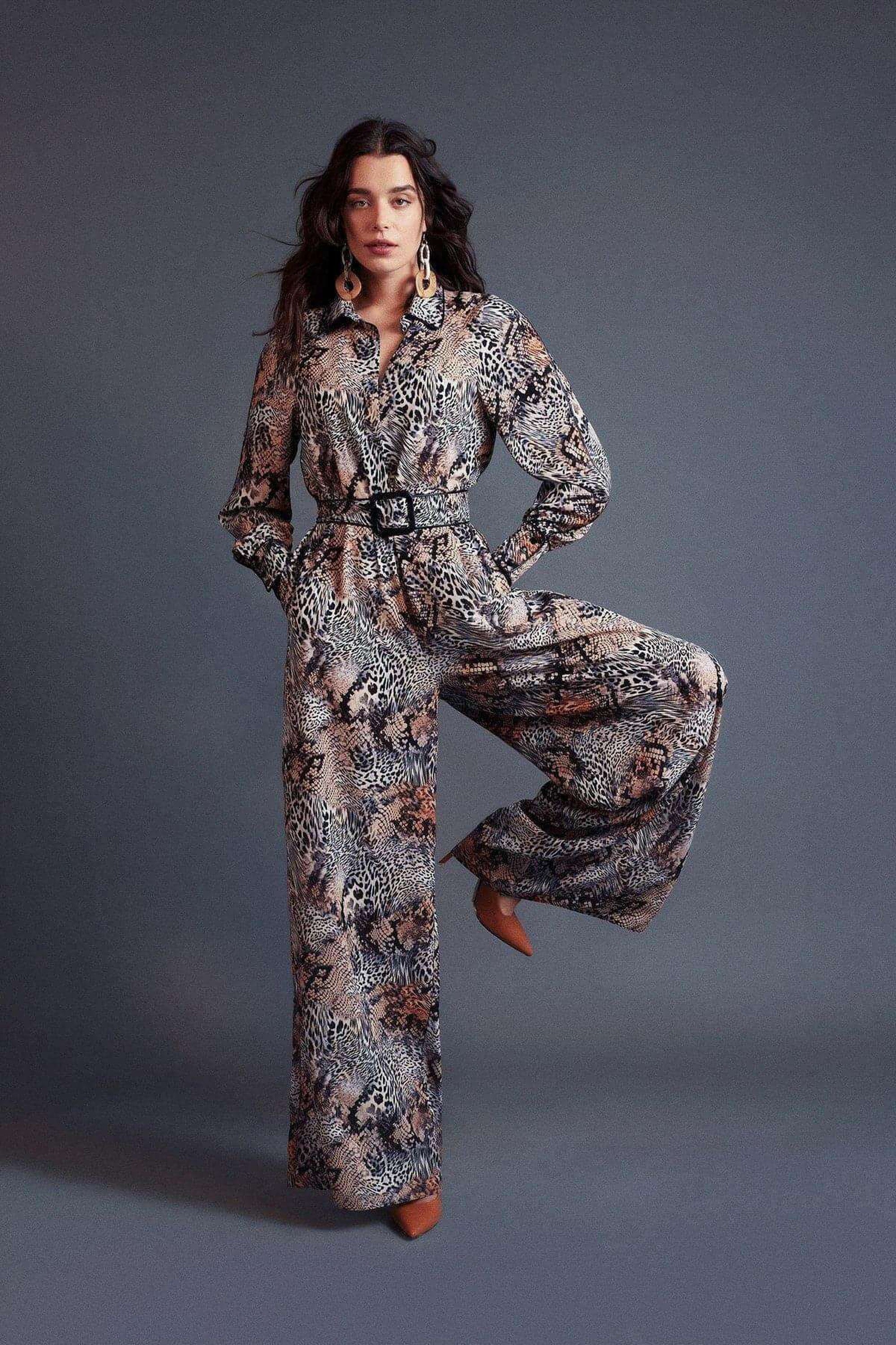 Ella Women's Modest Leopard Print Jumpsuit - Stylish Leather Piped Romper for Casual Wear, Parties & Special Occasions