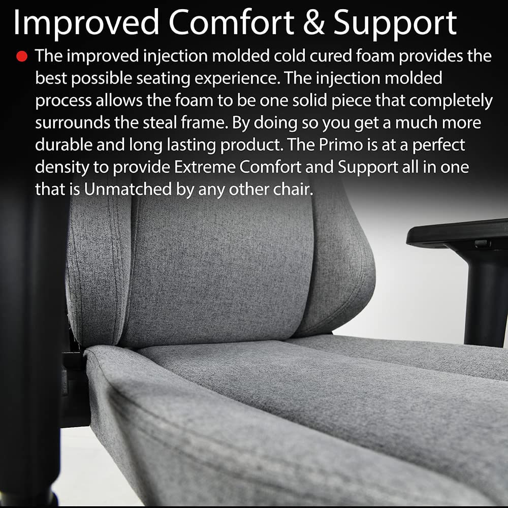 Arozzi Primo Premium Woven Fabric Gaming Chair - Ergonomic High Back Office Chair with 4D Adjustable Armrests, Recliner, Swivel & Tilt Function, Built-in Lumbar Support & Neck Pillow - Dark Grey with Gold Accent - Perfect for Gaming, Working & Home Office Setup