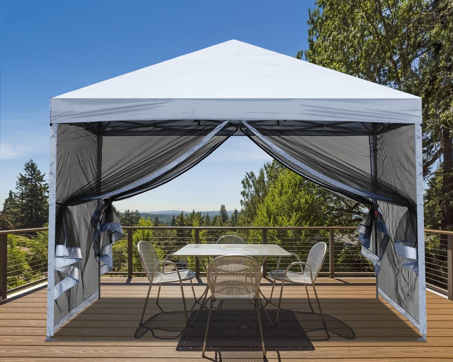 MASTERCANOPY 10x10 White Pop-Up Canopy Tent with Netting Screen Walls – Instant Shelter for Outdoor Events, Camping, Beach & Backyard Parties