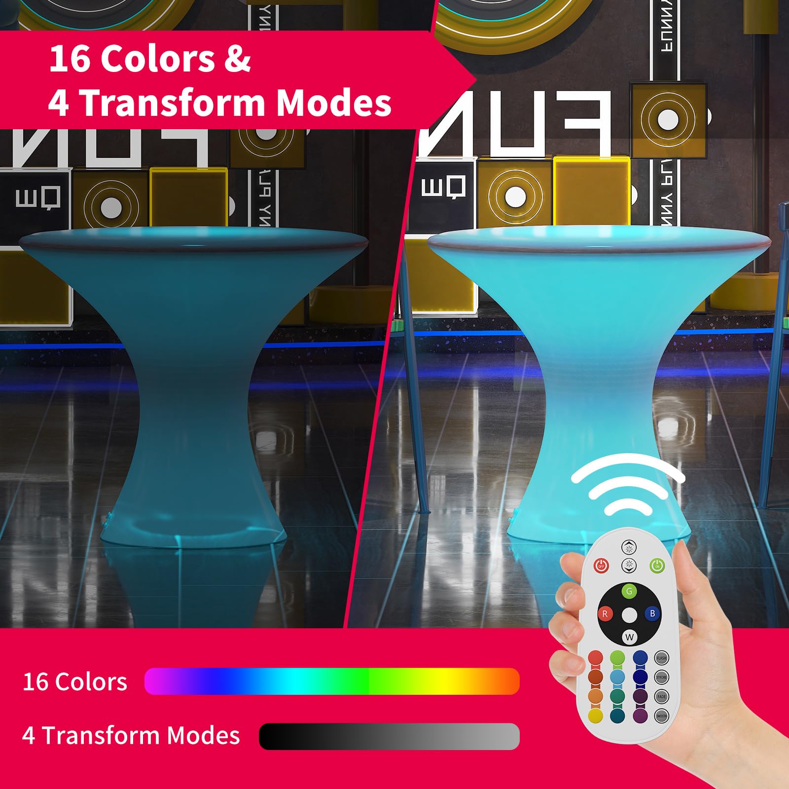 MUZZ 16-Color LED Cocktail Table with Remote - Waterproof Rechargeable Light Up Pub Table for Home Bar, Nightclub & Outdoor Parties | Perfect for Patio, Lounge & Entertainment Spaces (Hourglass Design)
