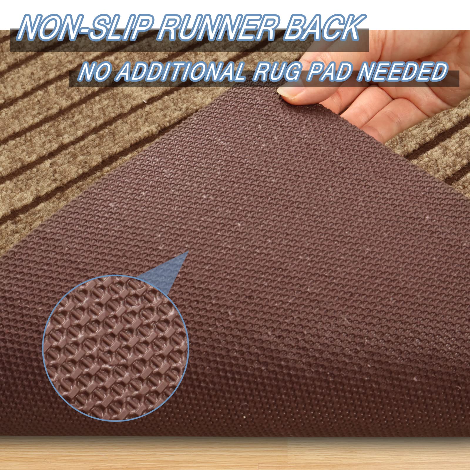 FREADEM Runner Rugs 2' x 57' Indoor Outdoor Carpet - Non-Slip Rubber Backing Hallway Runner Rug for Aisle, Balcony, Garage, Entryway & Stairs - Brown Stripe Design - Perfect for High Traffic Areas & Home Decor
