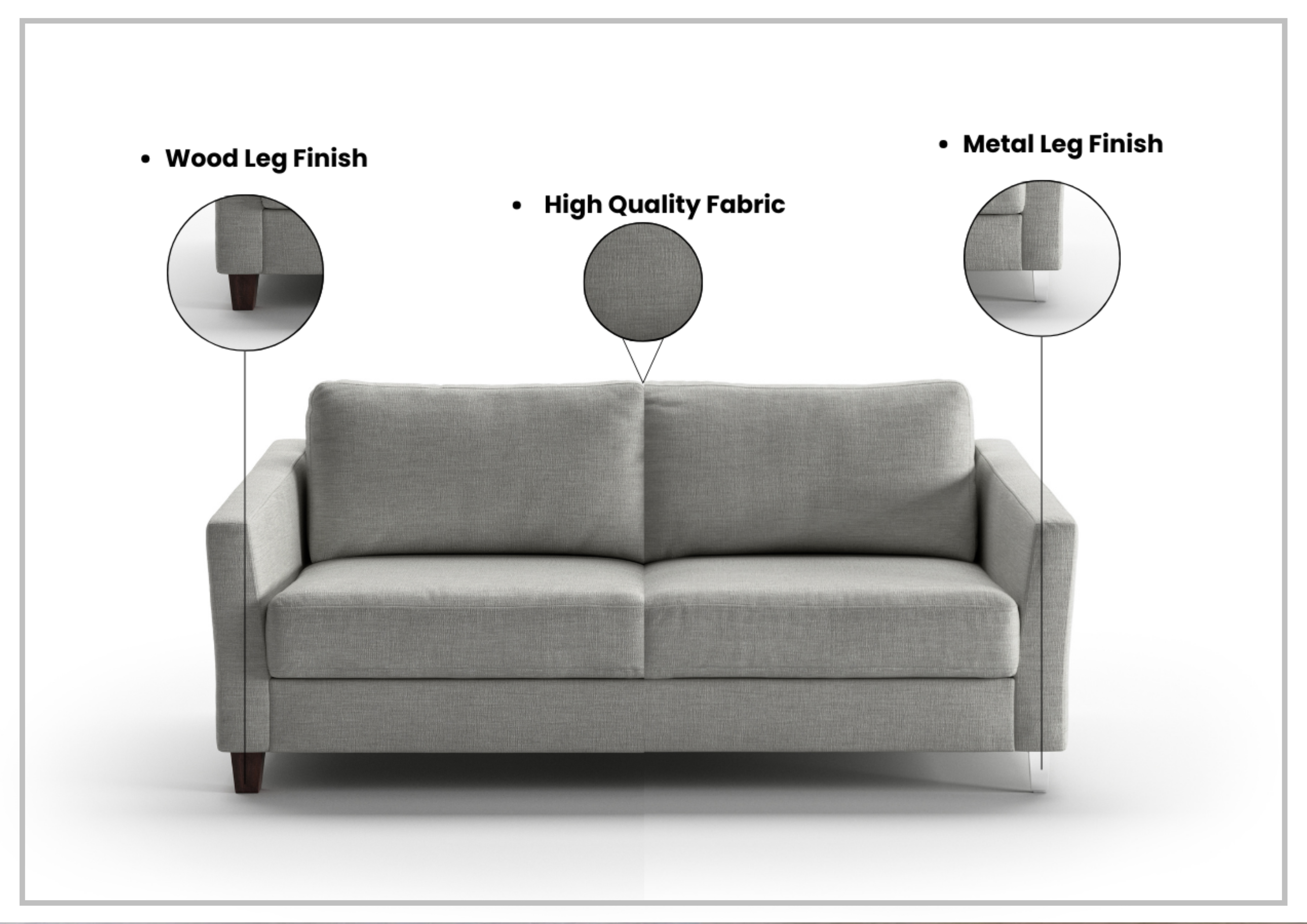 Luonto Monika Fabric Queen Sleeper Sofa with Wood or Chrome Legs - Convertible Sofa Bed for Small Spaces, Guest Rooms & Apartments