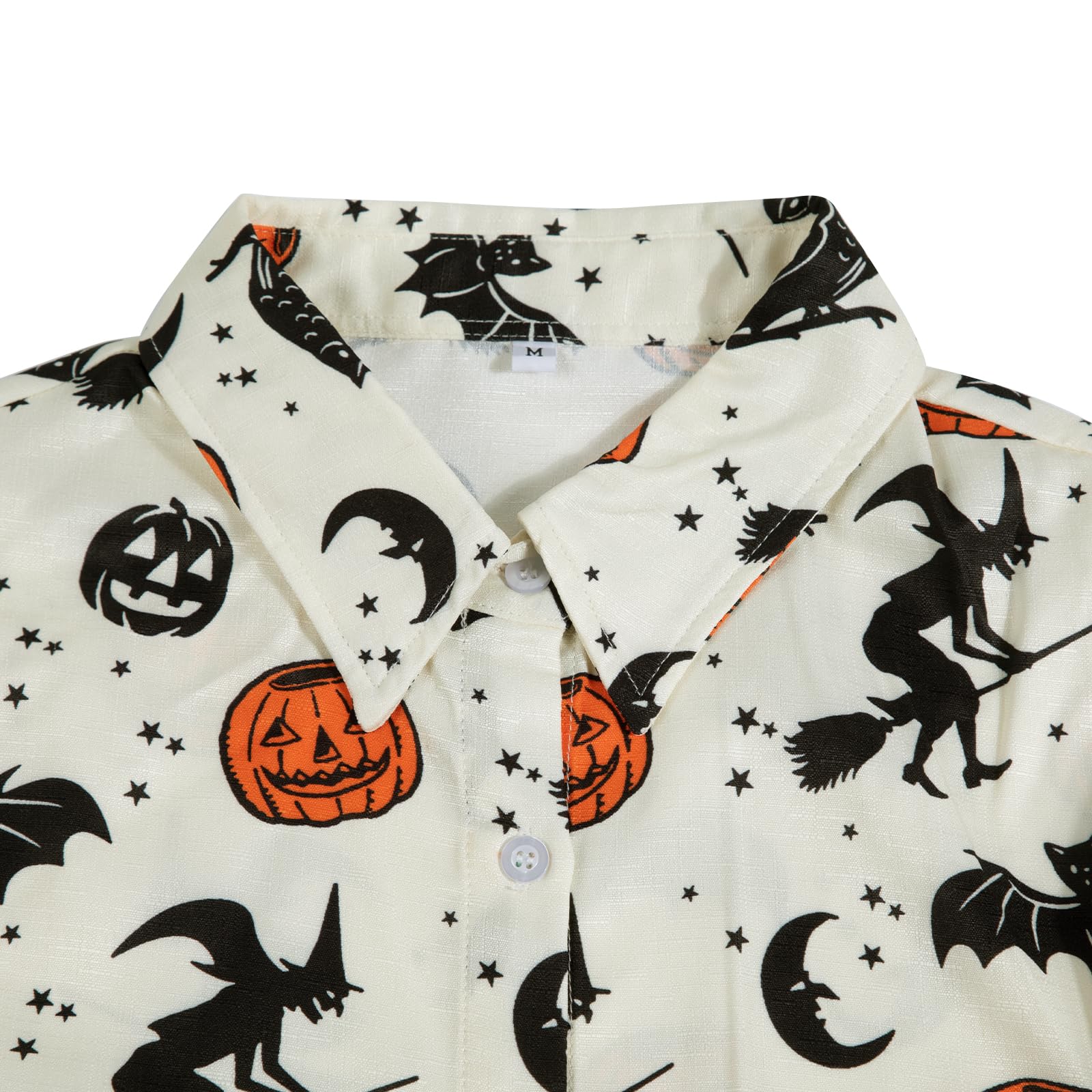Halloween Witch Shirt for Women - Hocus Pocus Graphic Tee with Pumpkin Design | Long Sleeve Button Down Blouse for Costume Parties & Spooky Season Outfits