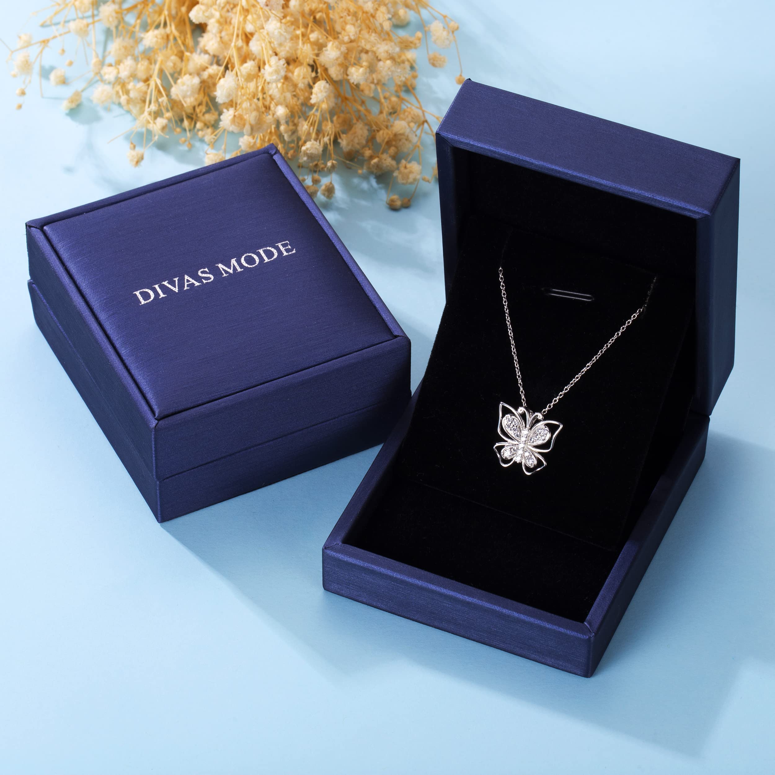 FEGER DIVAS MODE Butterfly Pendant Necklace for Women - Elegant Gold/Silver Layered Chain Jewelry Gift for Her - Perfect for Date Night, Wedding & Everyday Wear
