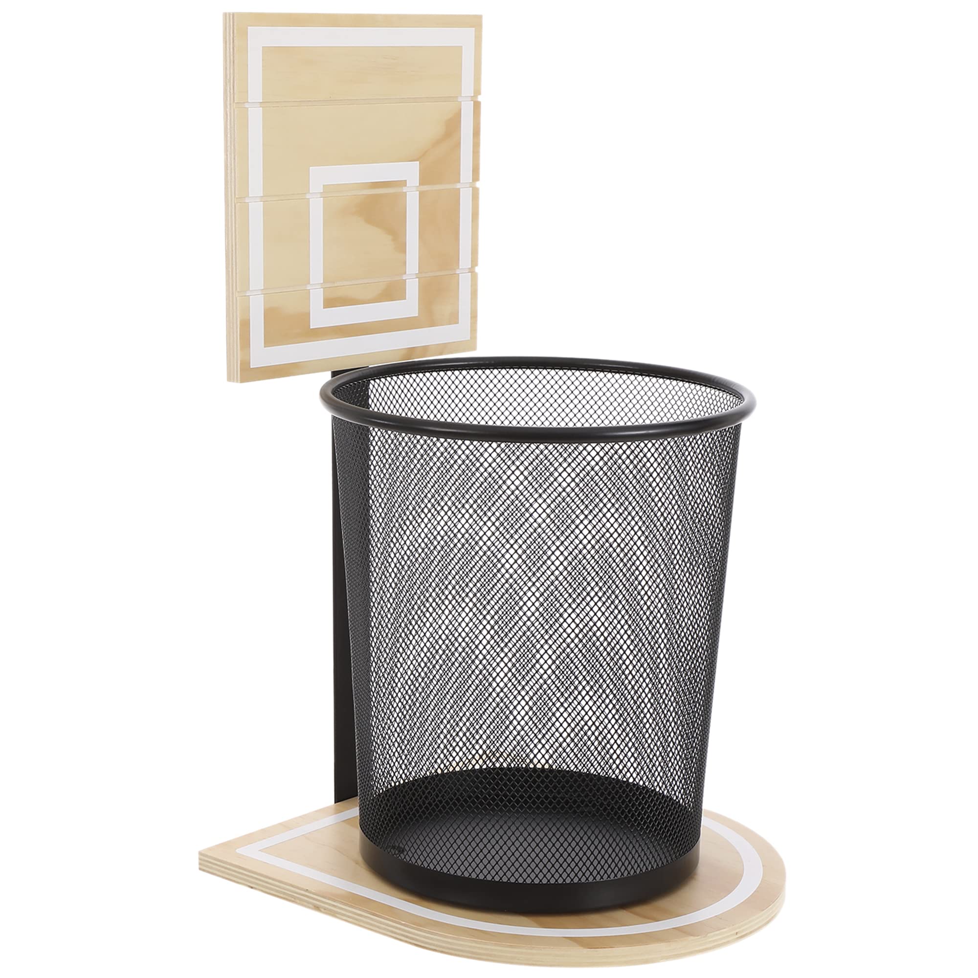 Basketball Hoop Trash Can - Fun Sports-Themed Waste Bin with Wood Backboard for Bedroom, Kids Room, Office & Game Room Decor - Perfect Gift for Boys & Basketball Fans