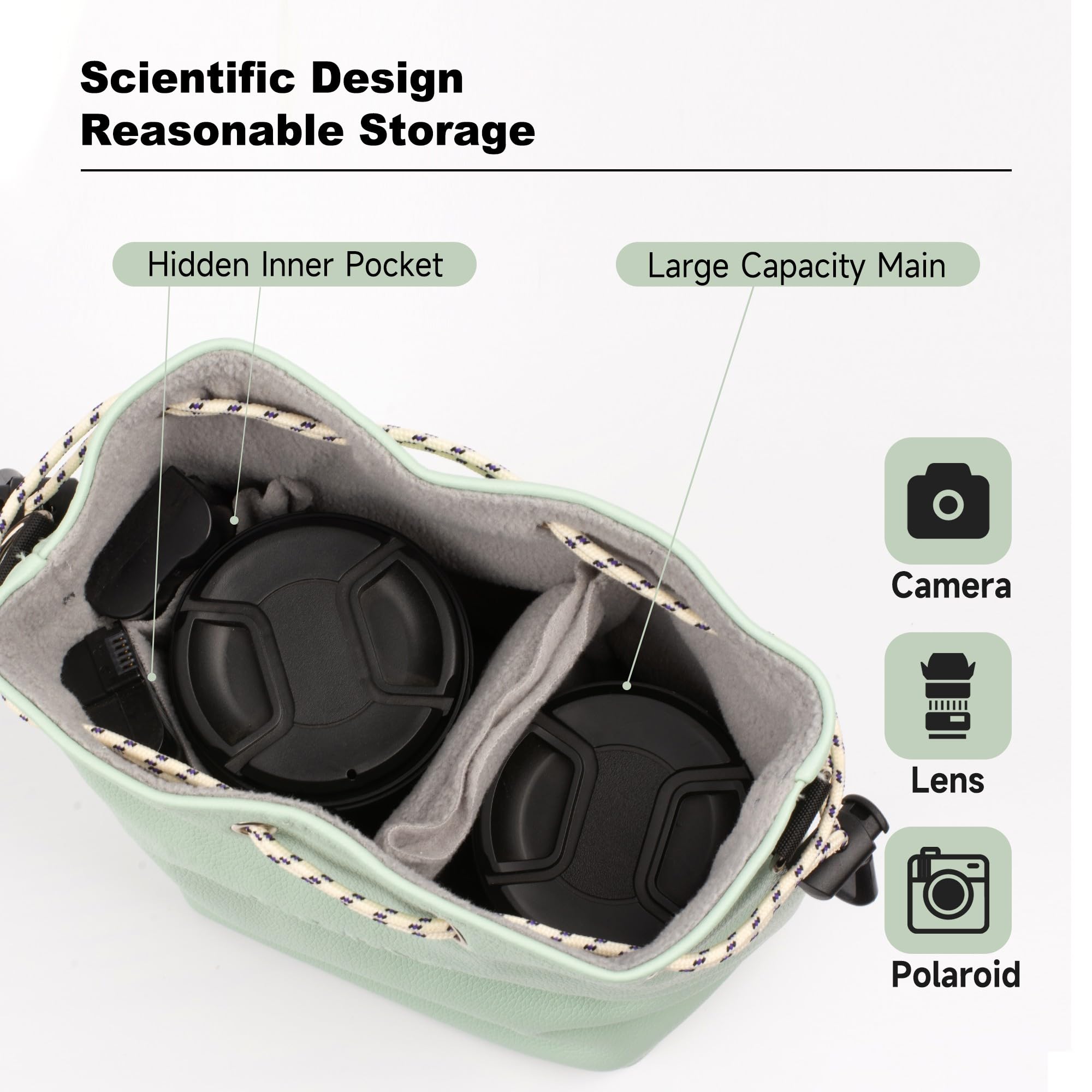Waterproof Leather DSLR/SLR Camera Bag with Removable Crossbody Strap - Light Green Medium Camera Case for Photography, Travel & Outdoor Shooting - Perfect for Men & Women Photographers