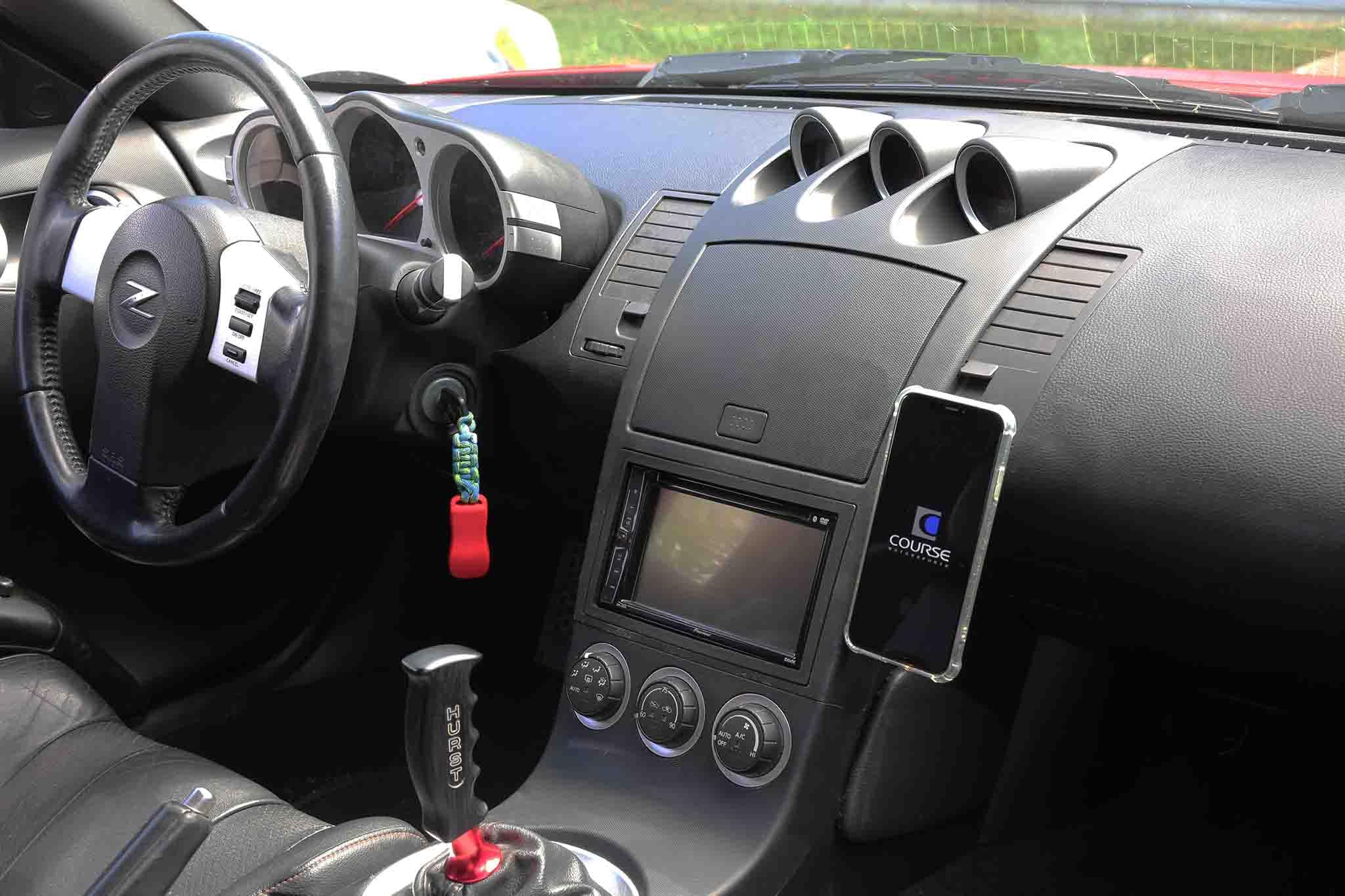 Course Motorsports Universal Phone Mount for Nissan 350Z (2002-2009) - Auto-Closing Charging Cradle (Tan) Right Side - Perfect for Hands-Free Navigation & Secure Driving