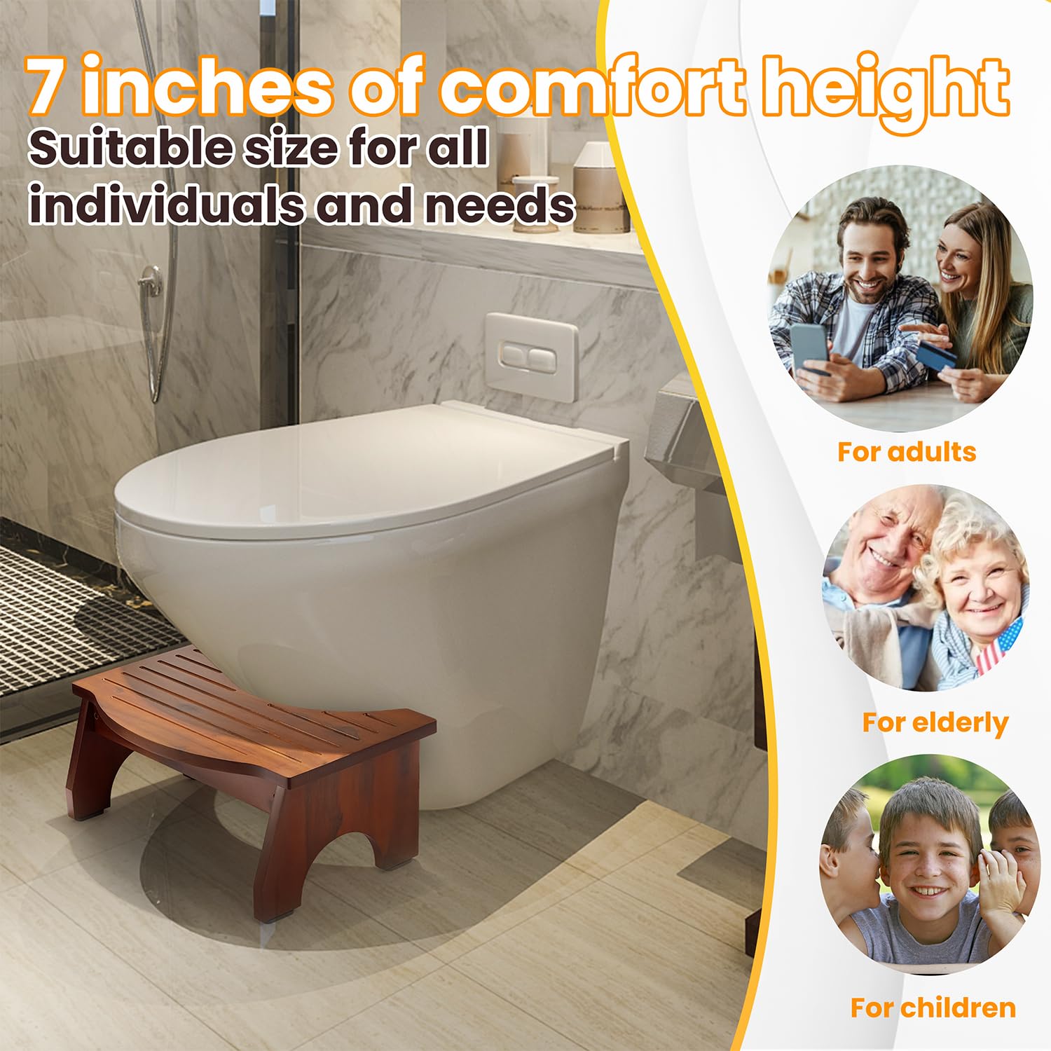 HOLANA Acacia Wood Squatting Toilet Stool for Adults & Kids - 7.2