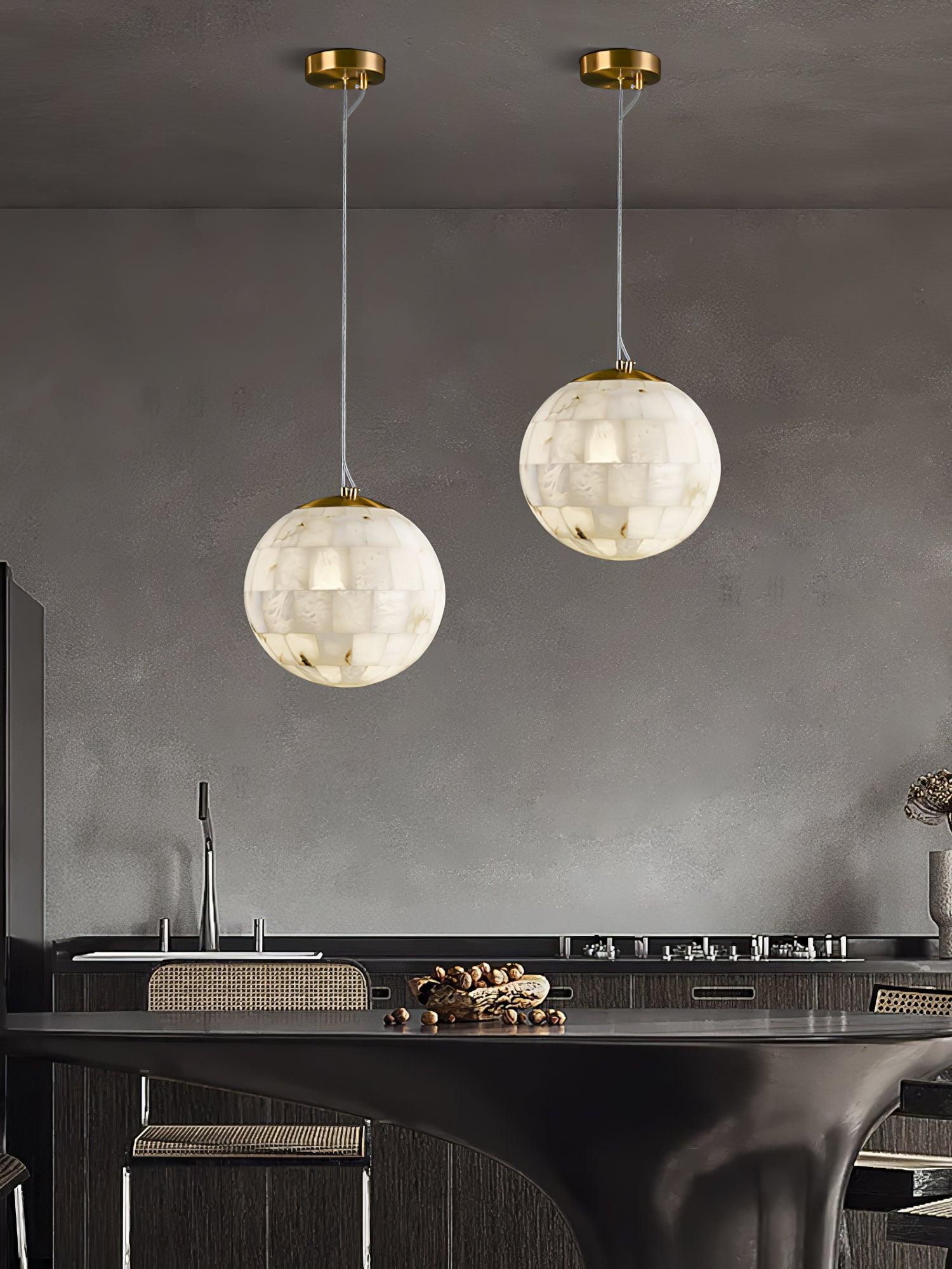 Alabaster Ball Pendant Light Fixture - Modern Handcrafted Glass Chandelier for Dining Room, Kitchen Island & Bedroom Lighting