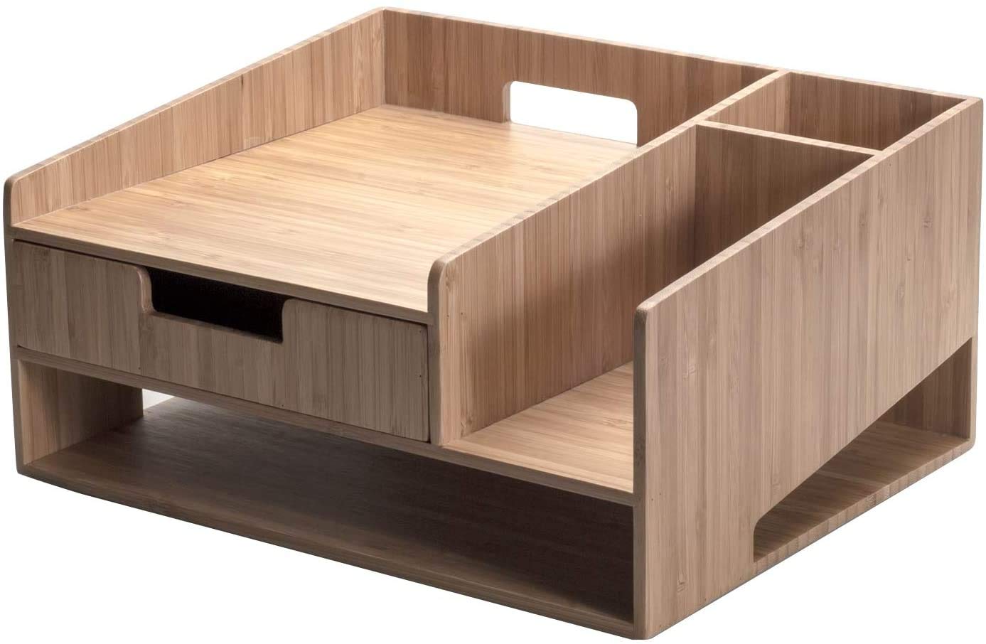MobileVision Bamboo Phone Stand with Drawer, Paper Tray & Pen Holder - Office Organizer for Pens, Scissors, Staplers, Notepads & Business Cards | Perfect Desk Accessory for Home & Office Workspace