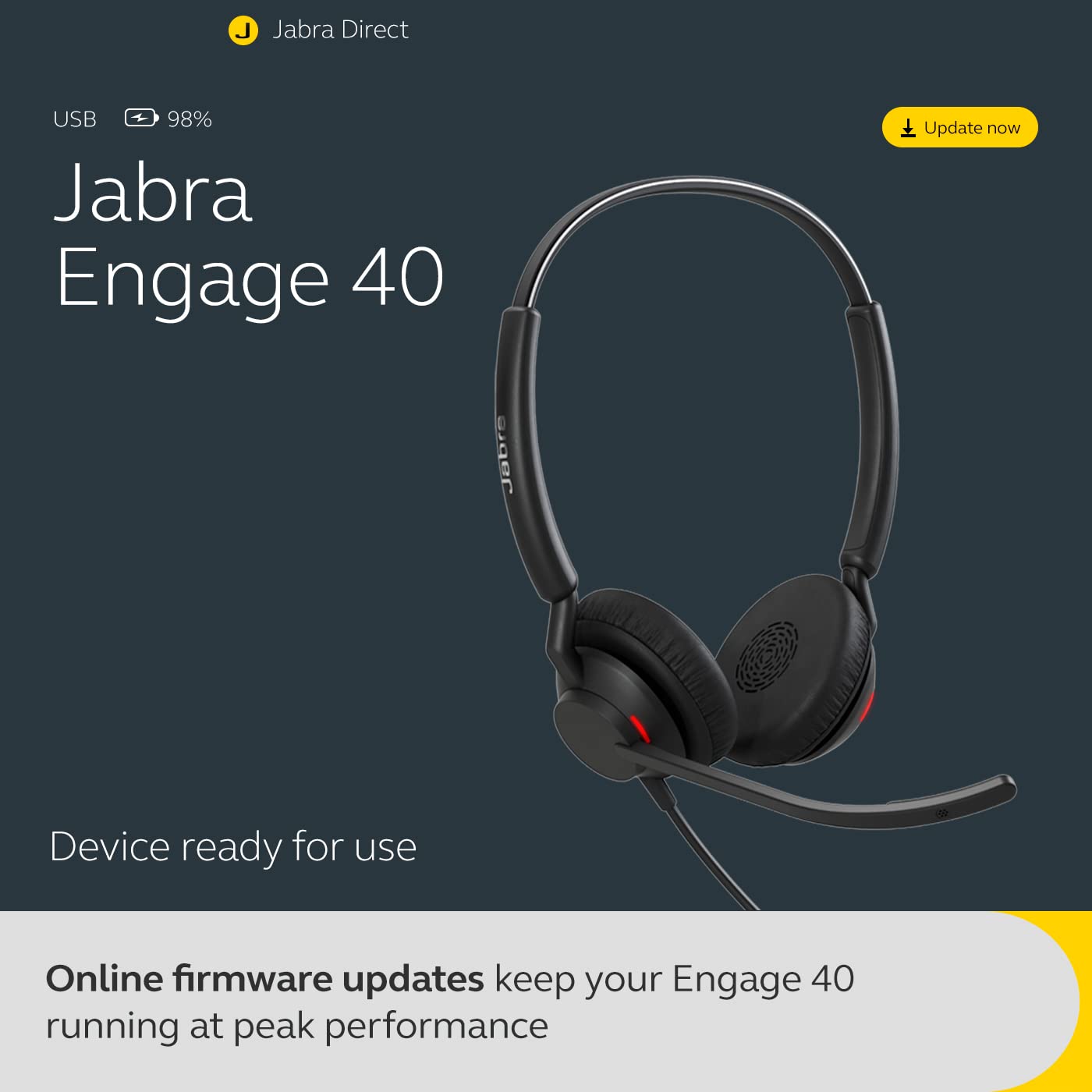 Jabra Engage 40 Wired Stereo Headset with Noise-Cancelling Microphone & USB-A Cable - Ultra-Lightweight Office Headphones for Zoom, Teams, Unify - Perfect for Remote Work, Call Centers & Video Conferencing (Black)