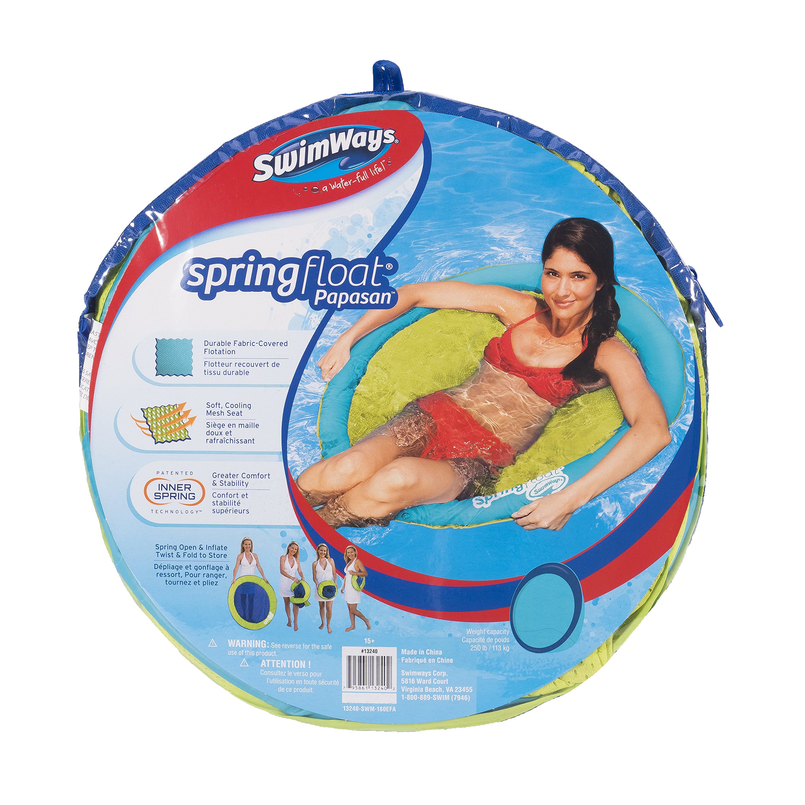 SwimWays 6038064 Spring Float Papasan Toy - Inflatable Baby Pool Float for Toddlers & Kids - Fun Water Play at Beach, Pool, or Lake - Safe & Comfortable Floating Seat for Summer Relaxation