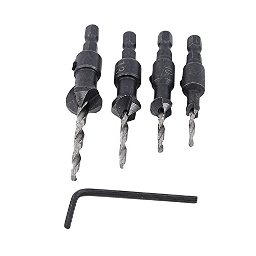 Hex Shank Quick Change Countersink Drill Bit Set - 5 Pcs Tapered Cone Reaming Bits for Woodworking | Perfect for Cabinet Making, Furniture Assembly & DIY Wood Projects
