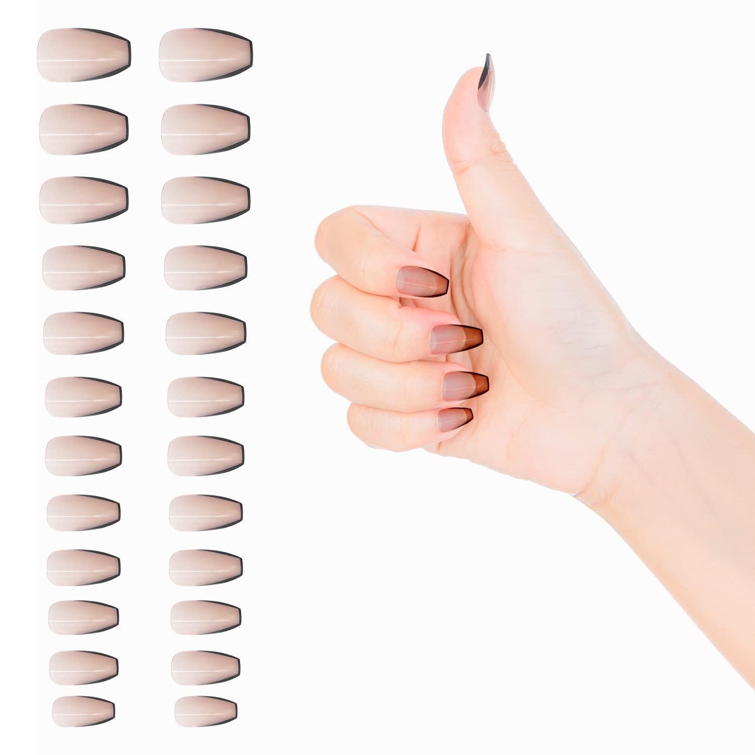 ALLY-MAGIC Black French False Nails 24 Pcs - Coffin Shape Short Press on Acrylic Nails for Women & Girls - Full Cover Fake Nails with Nail Art Design - Perfect for Parties, Weddings & Daily Wear