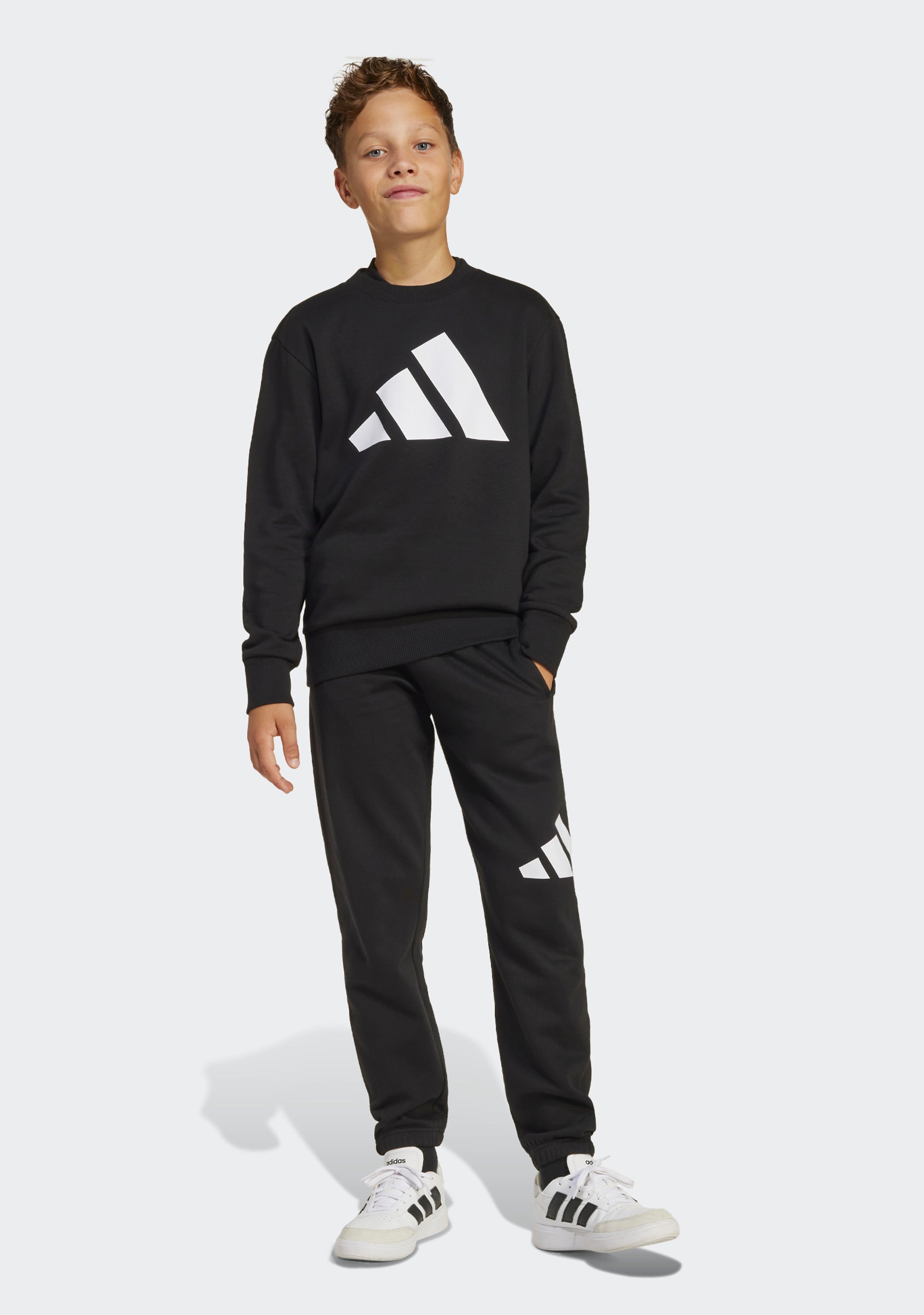 Adidas Kids' Big Logo Fleece Joggers & Crew Top Set - 2-Piece Athletic Outfit for Boys & Girls - Perfect for School, Playdates & Casual Wear