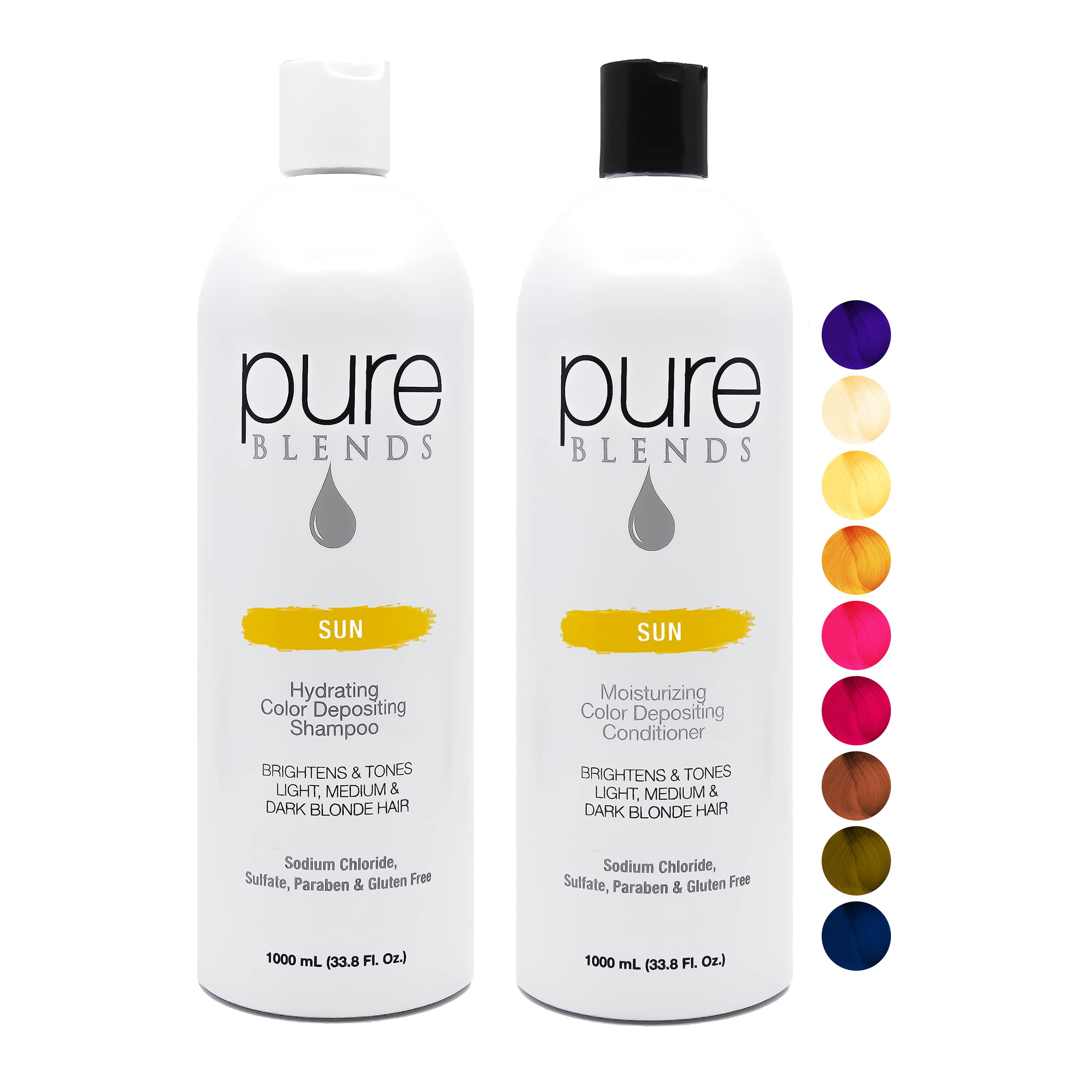 Sun Color Depositing Shampoo & Conditioner Set - 33.8 Oz for Color-Treated Hair | Brightens, Tones & Prevents Fade | Semi-Permanent Hair Dye for Vibrant Color | Perfect for Salon Extensions & At-Home Color Maintenance