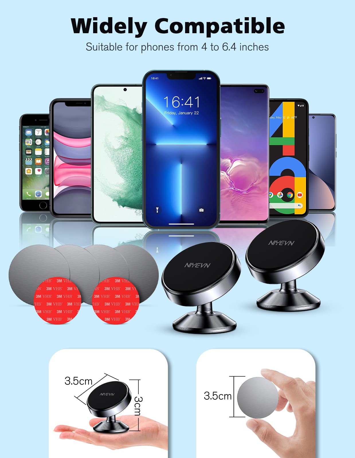 2-Pack Magnetic Phone Holder for Car - 360° Rotating Strong Magnet Universal Dashboard Mount - Hands-Free Car Phone Stand for iPhone, Samsung & GPS Devices - Perfect for Commuting, Road Trips & Navigation (Black)