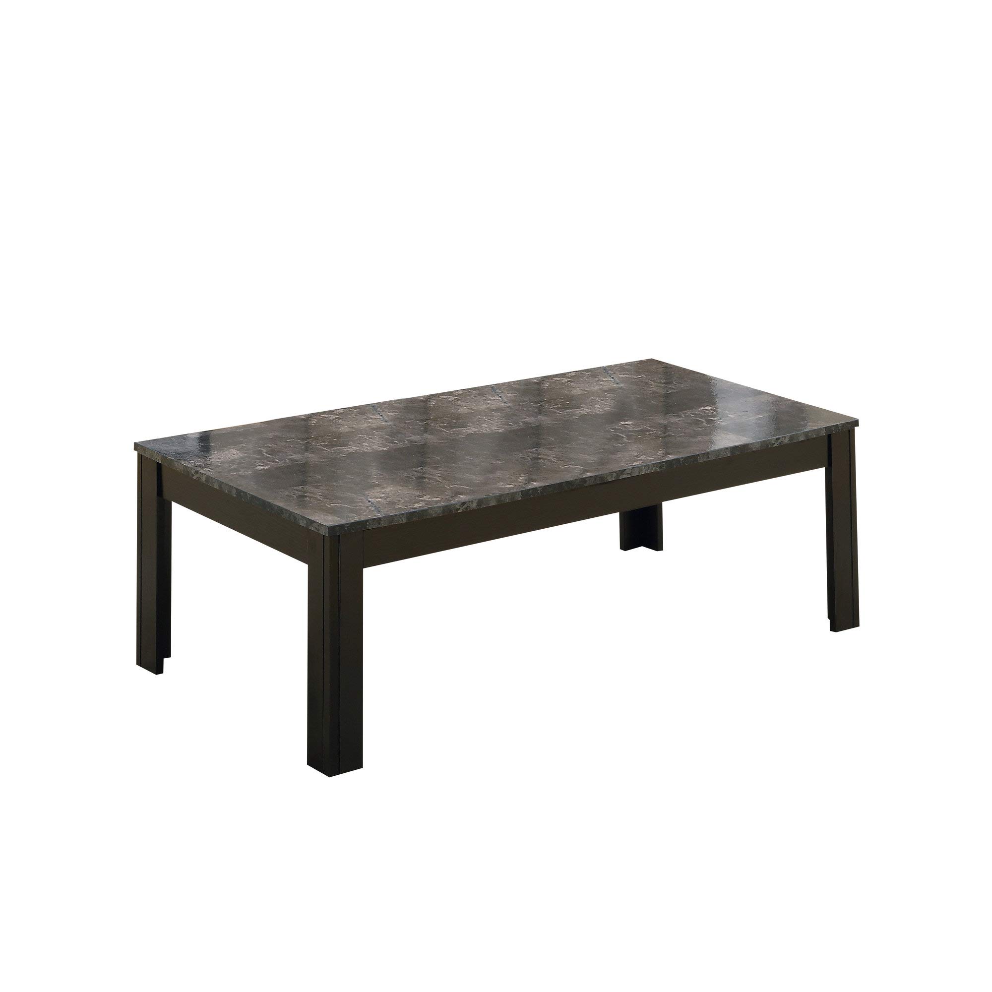 Monarch Specialties 7843P Grey Marble Look Laminate Coffee Table Set - 3-Piece Living Room Furniture with Side & End Tables, Black Transitional Design, 44