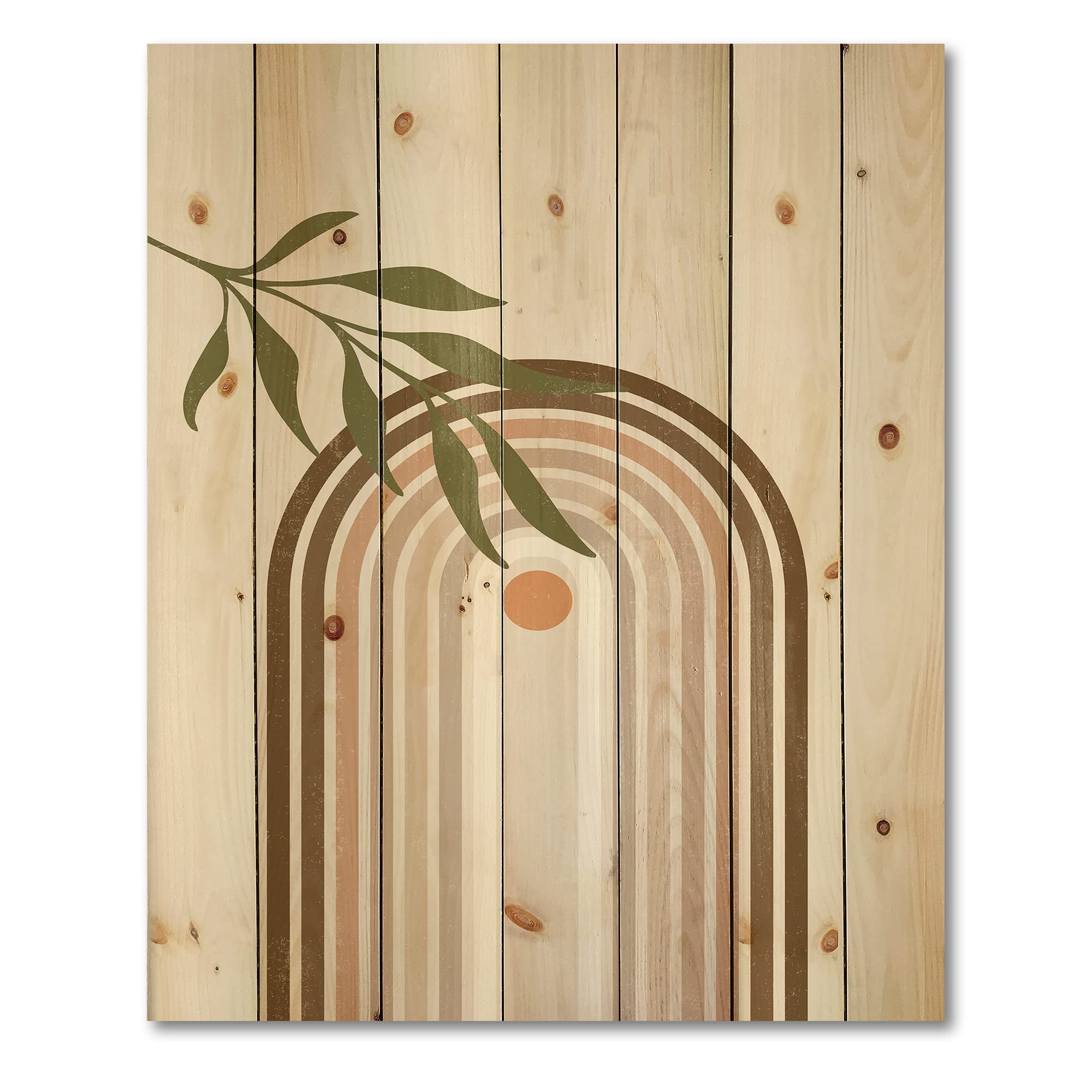 Abstract Sun Moon Leaf Wood Wall Art - Modern Pine Decor for Living Room