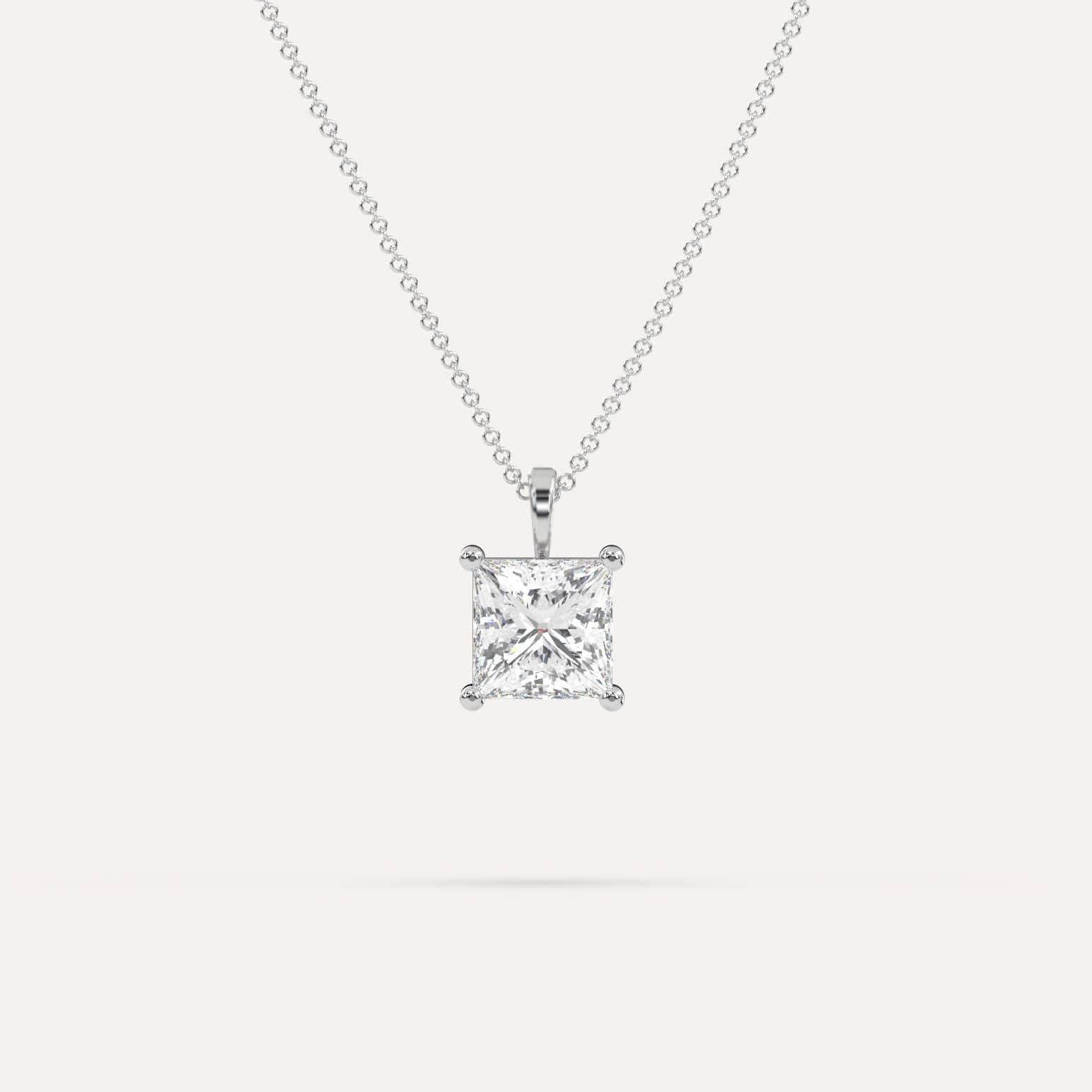 2 Carat Princess Cut Diamond Pendant Necklace - 14K White Gold Solitaire Jewelry for Women - Perfect for Anniversary, Engagement & Special Occasion Gifts