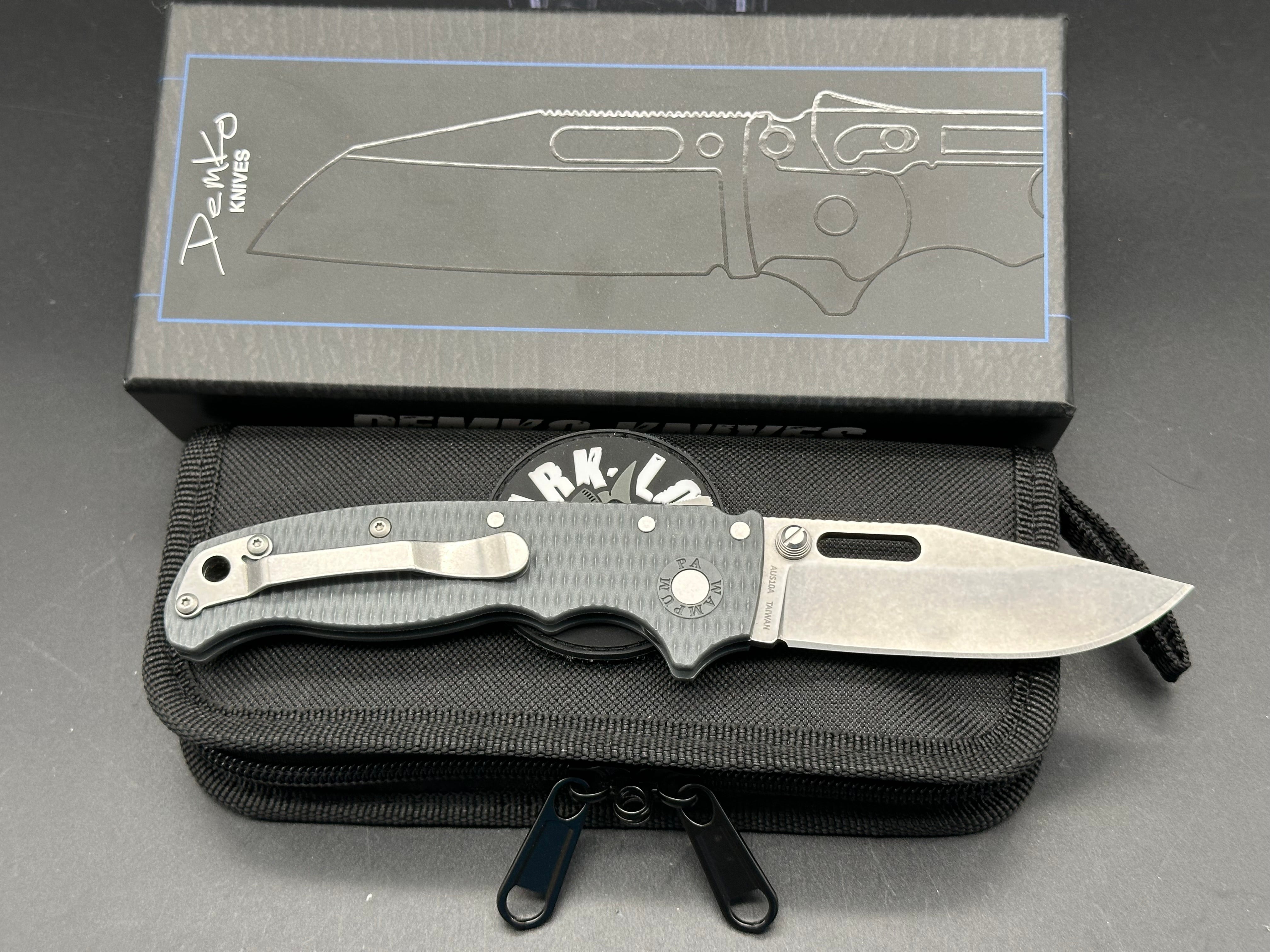 Demko AD20.5 Clip Point Folding Knife with Shark Lock - Gray Grivory Handle & Stonewashed 3.2