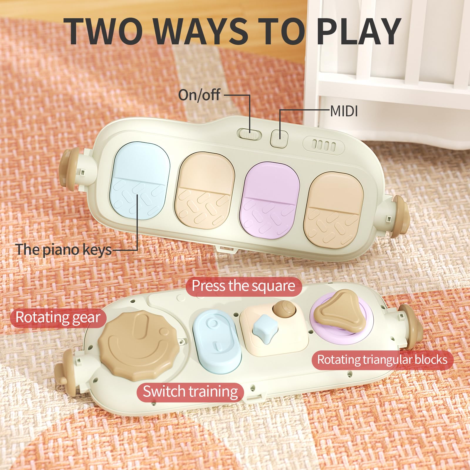 2 in 1 Baby Gym & Walker for 0-24 Months - Multifunctional Play Mat with 4 Sensory Toys & Removable Piano Panel - Sit-to-Stand Learning Activity Center for Boys & Girls (White) - Perfect for Nursery Playtime & Early Childhood Development