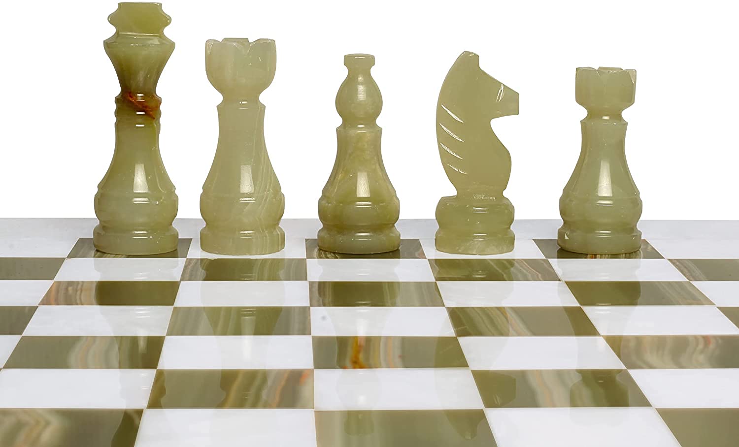 Handcrafted 12-Inch White & Green Onyx Marble Chess Set for Adults - Tournament Style Board Game - Non-Magnetic Durable Chess Pieces - Elegant Gift for Chess Lovers - Perfect for Home Decor, Game Nights & Office Display