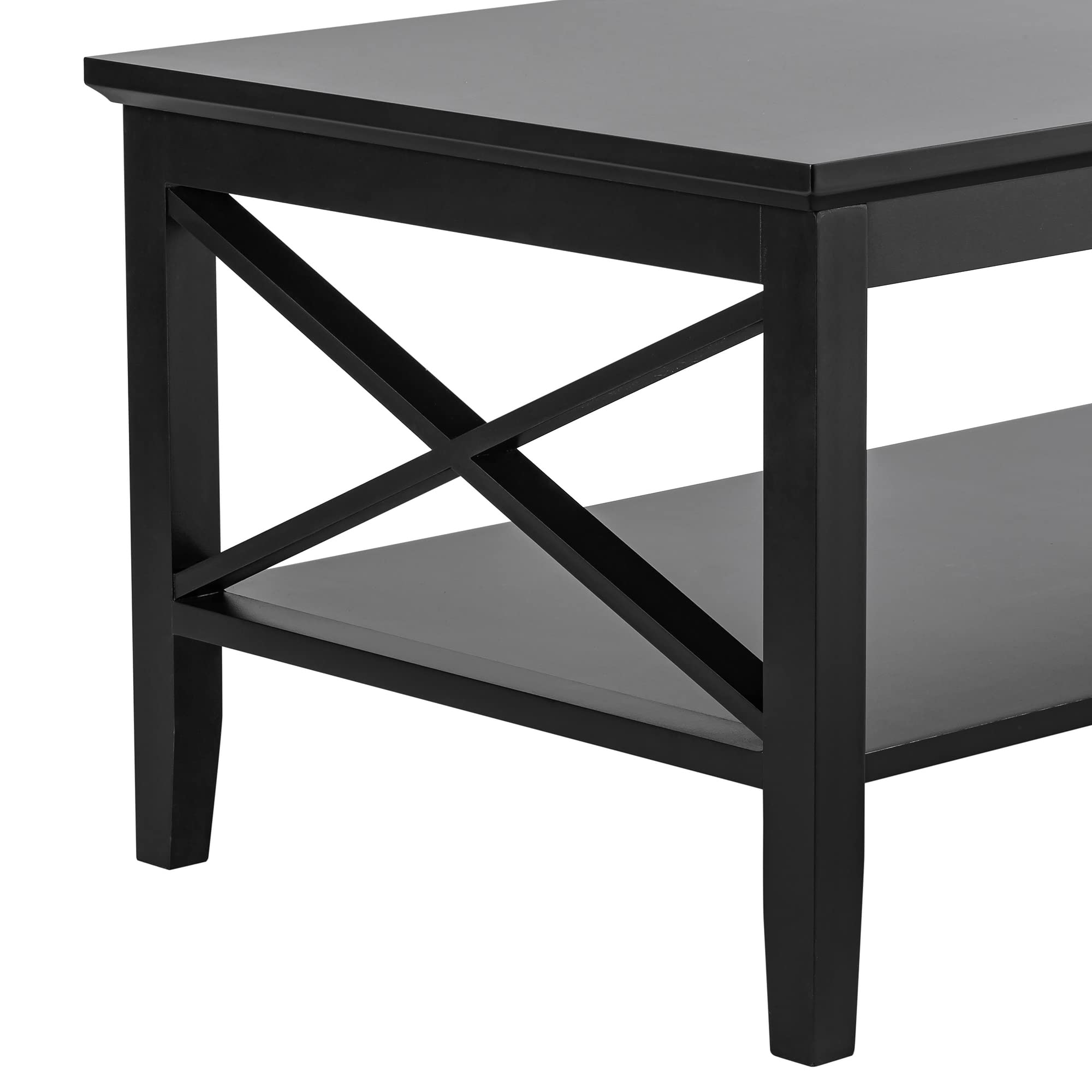 ChooChoo Modern Black Wood Coffee Table with Thicker Legs & Storage - Oxford Style Living Room Furniture for Small Spaces, Home Decor, and Entertainment Areas