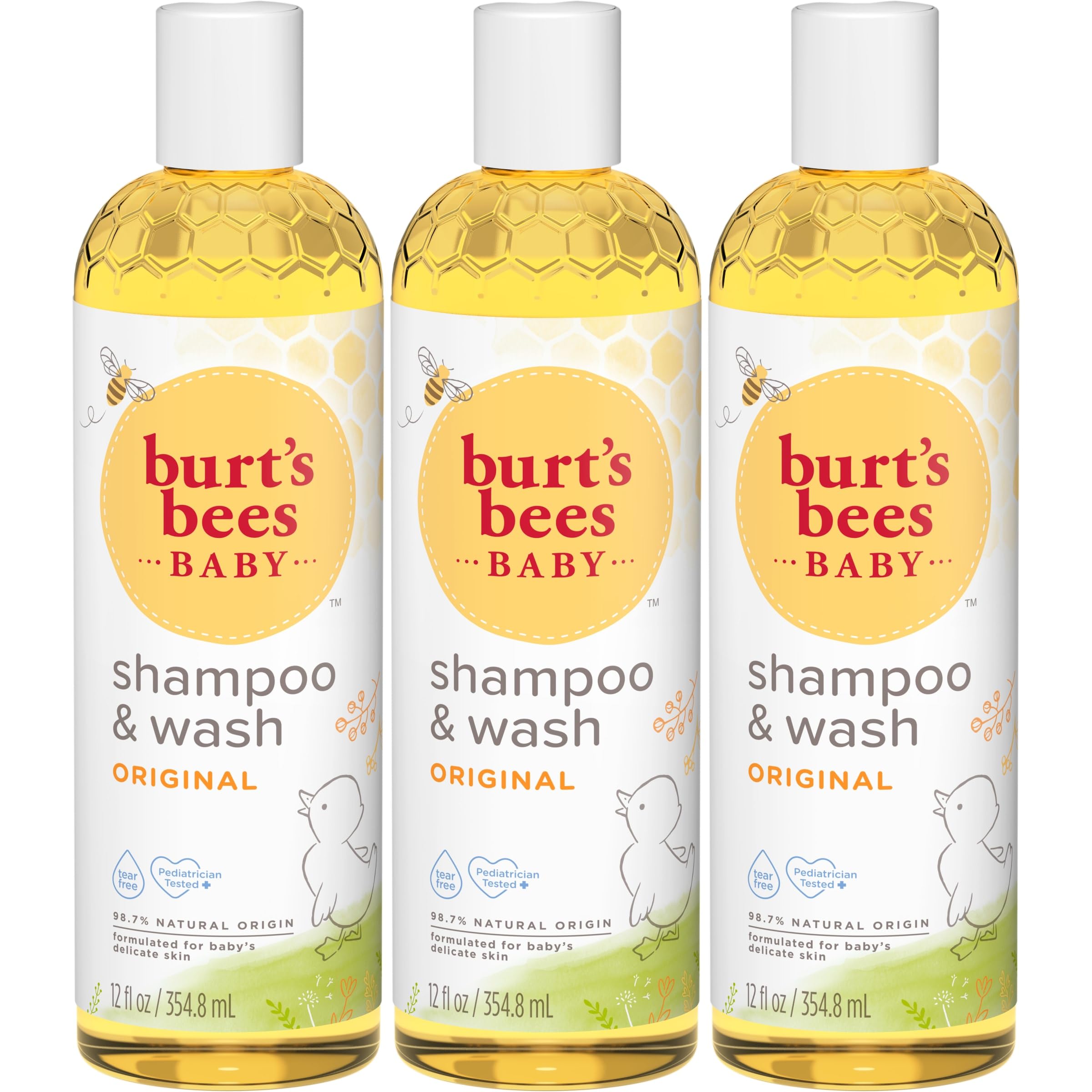 Burt's Bees Baby Shampoo & Body Wash - Tear Free, 98% Natural, Original Scent, 12 Oz (Pack of 3) - Gentle Cleansing for Newborns & Toddlers - Bath Time & Daily Care Essential