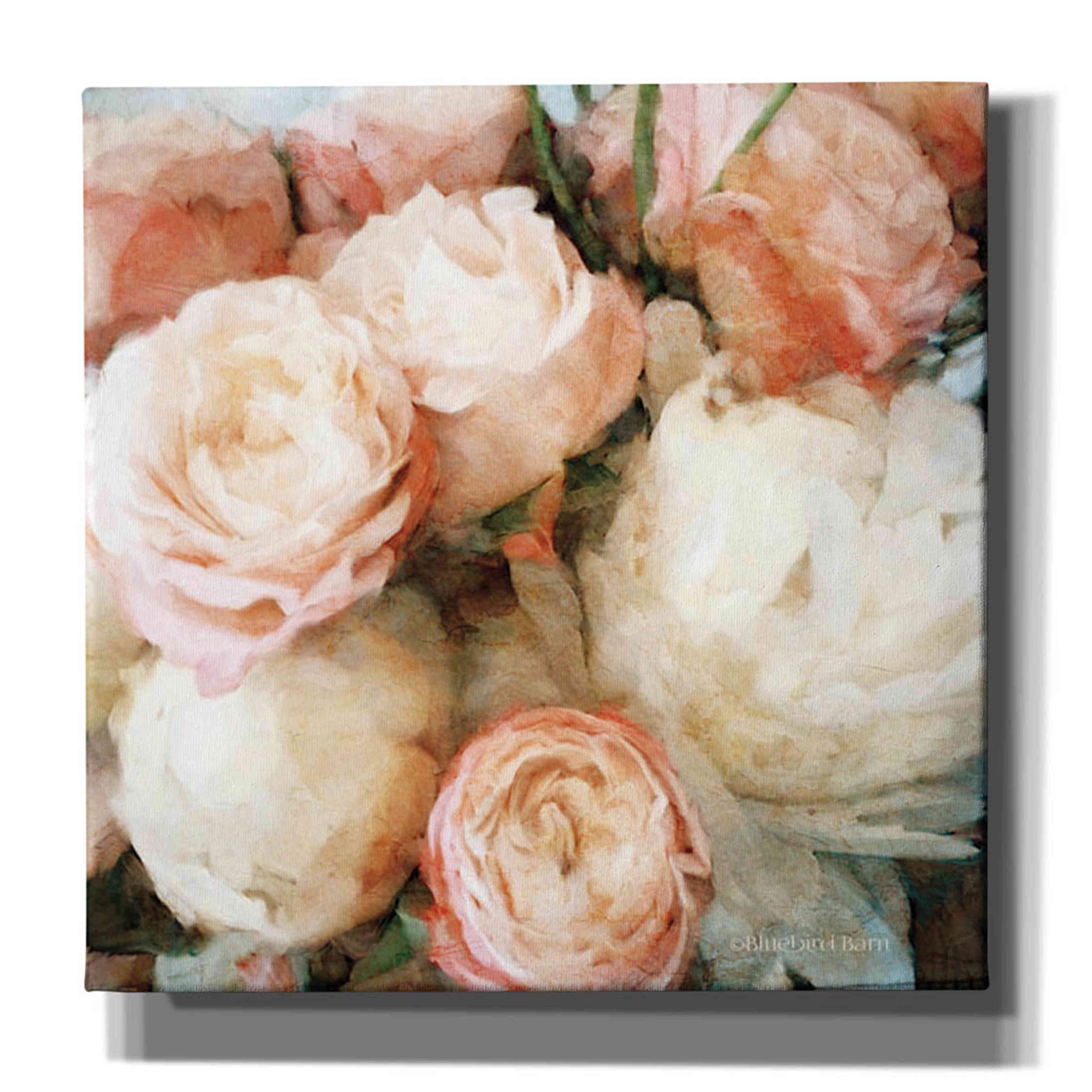 Epic Graffiti 'English Rose Garden' by Bluebird Barn - 26x26 Inch Canvas Wall Art for Living Room, Bedroom & Office Decor - Floral Painting Home Decoration