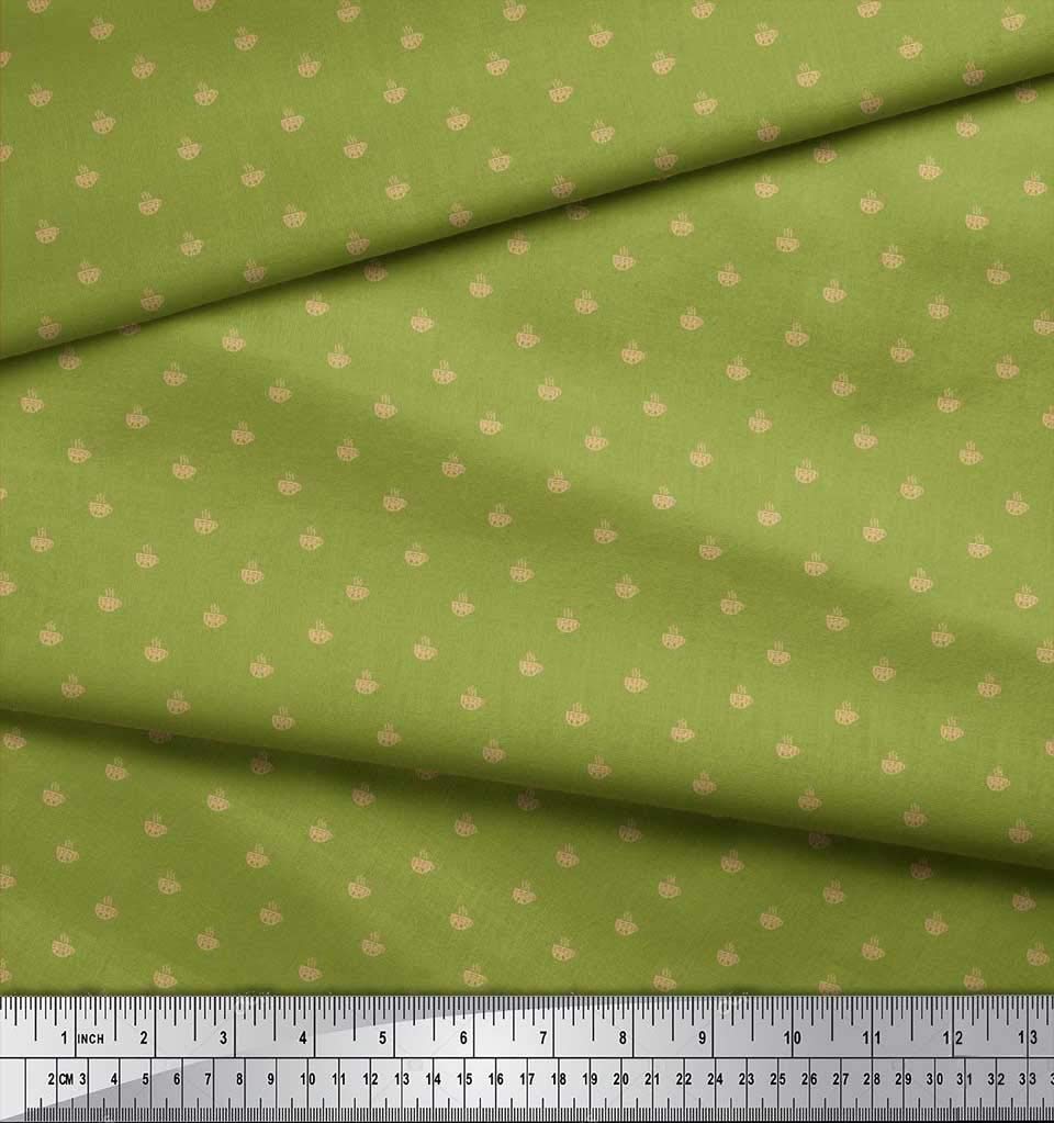 Soimoi 100% Cotton Cambric Fabric - 42 Inch Wide Green Tea Cup Printed Fabric by The Yard - Perfect for DIY Clothing, Home Decor, and Tea-Themed Crafts