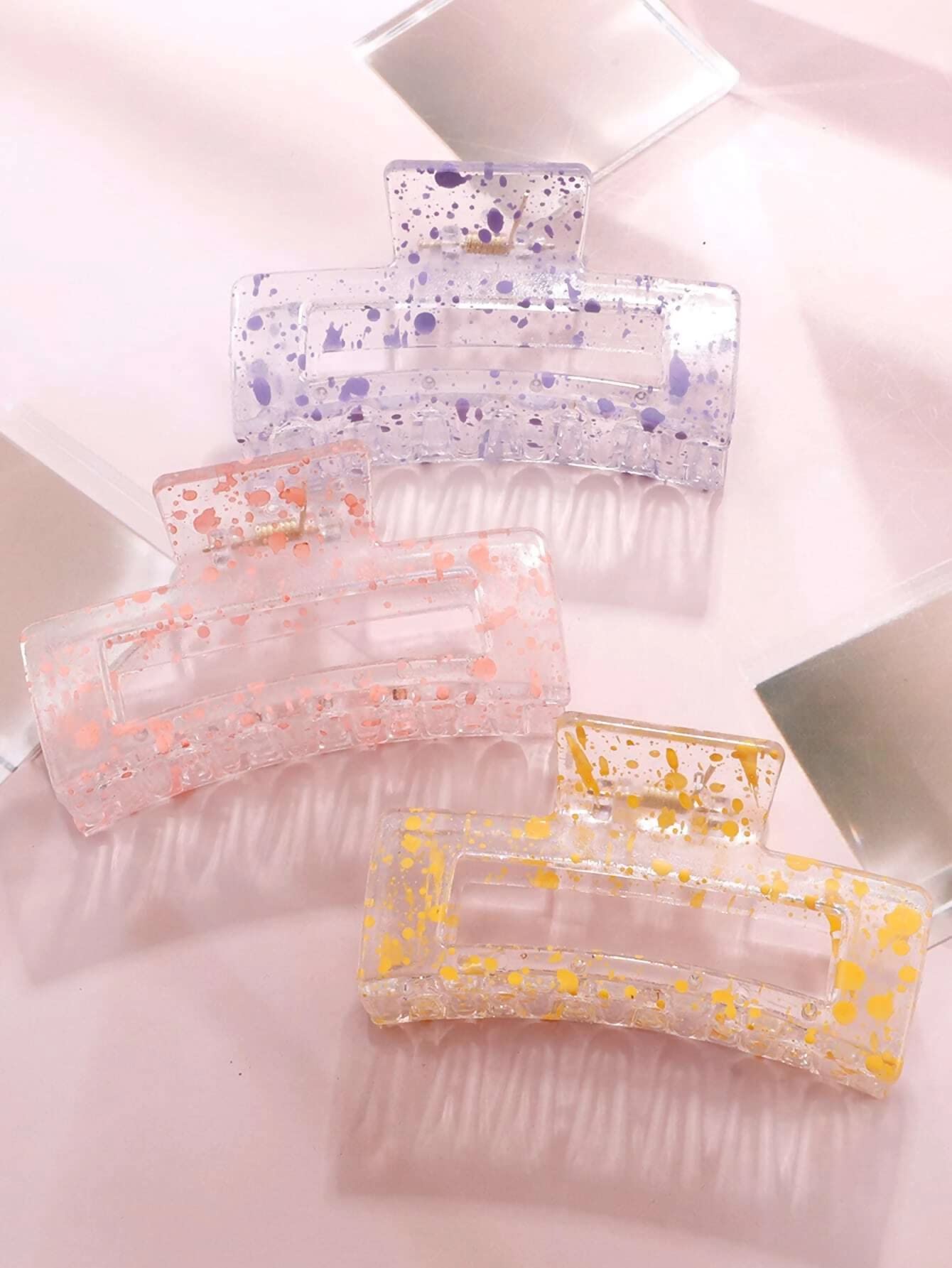 Large Rectangle Hair Claw Clips - Korean Style Butterfly Hair Clutches for Women (3-Pack, Polka Dots) - Perfect for Thick or Thin Hair, Everyday Styling & Fashion Accessories