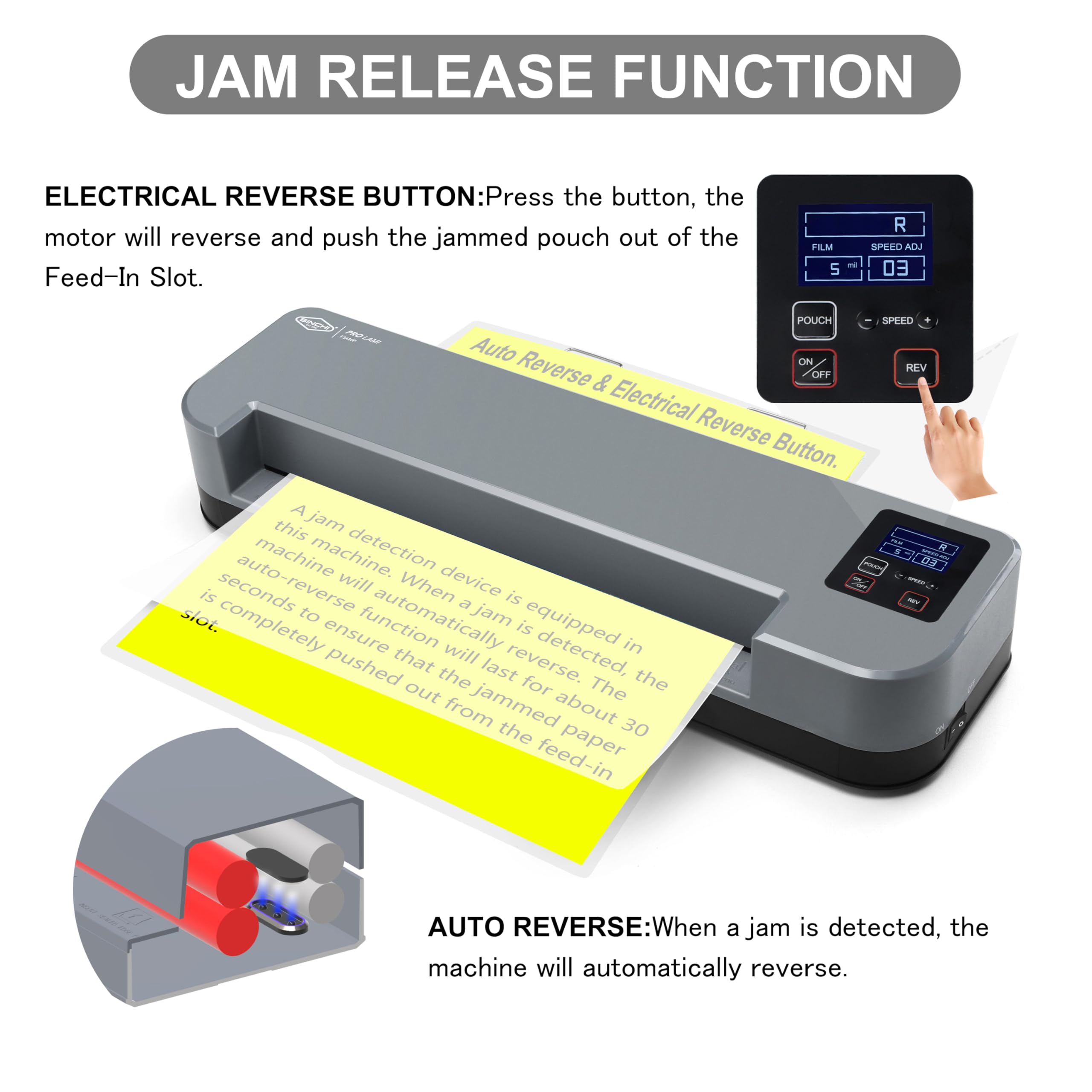 SINCHI 4-Roller Commercial Laminator Machine with LCD Display - 3-10 Mil Thickness, 55-Second Warm-up, 43 inches/Min Speed - 13-inch Thermal Laminating for Office, School, Home Use - Perfect for Documents, Photos, ID Cards & Craft Projects