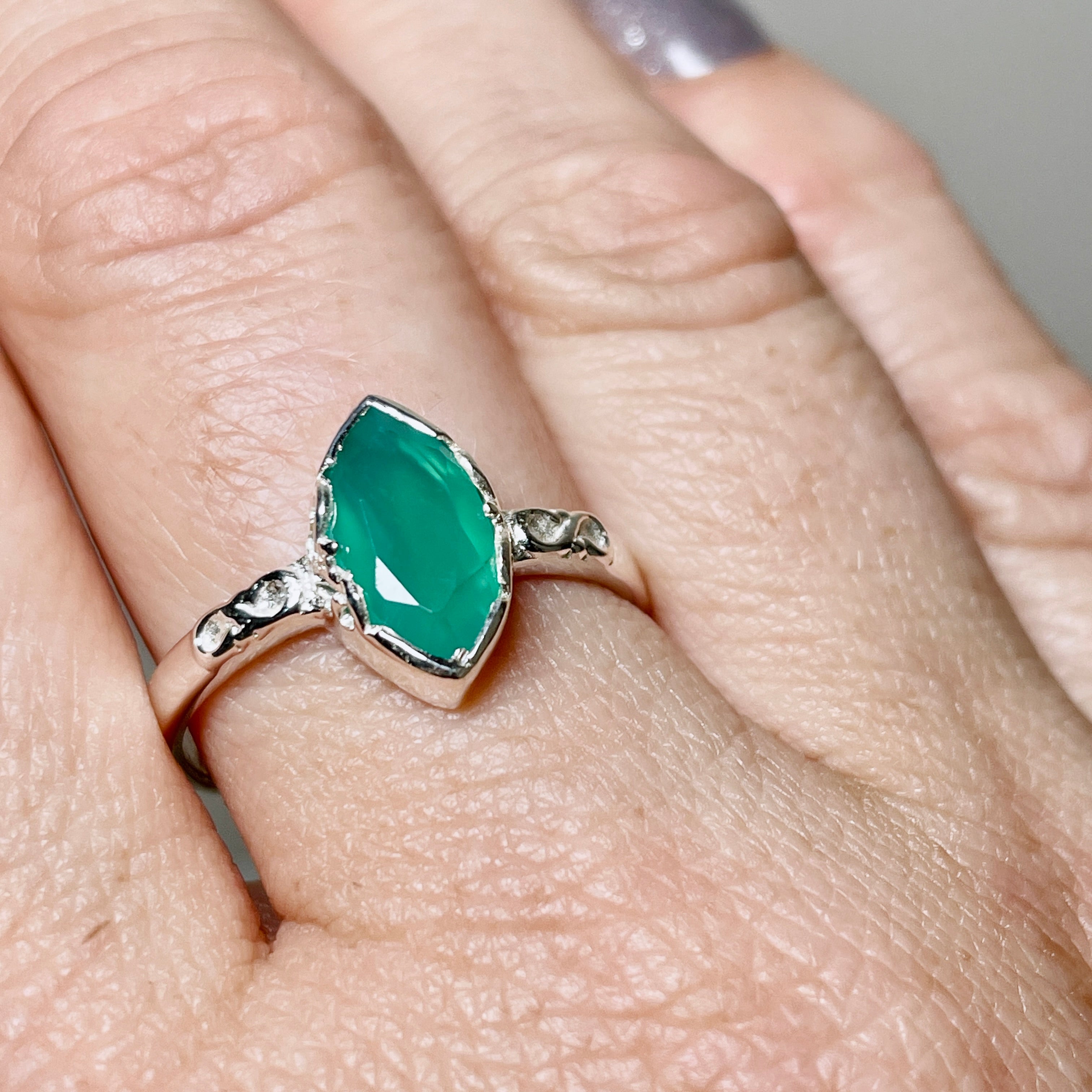 Green Chalcedony Faceted Marquise Ring R3726 - Elegant Jewelry for Women, Perfect for Weddings, Parties & Special Occasions