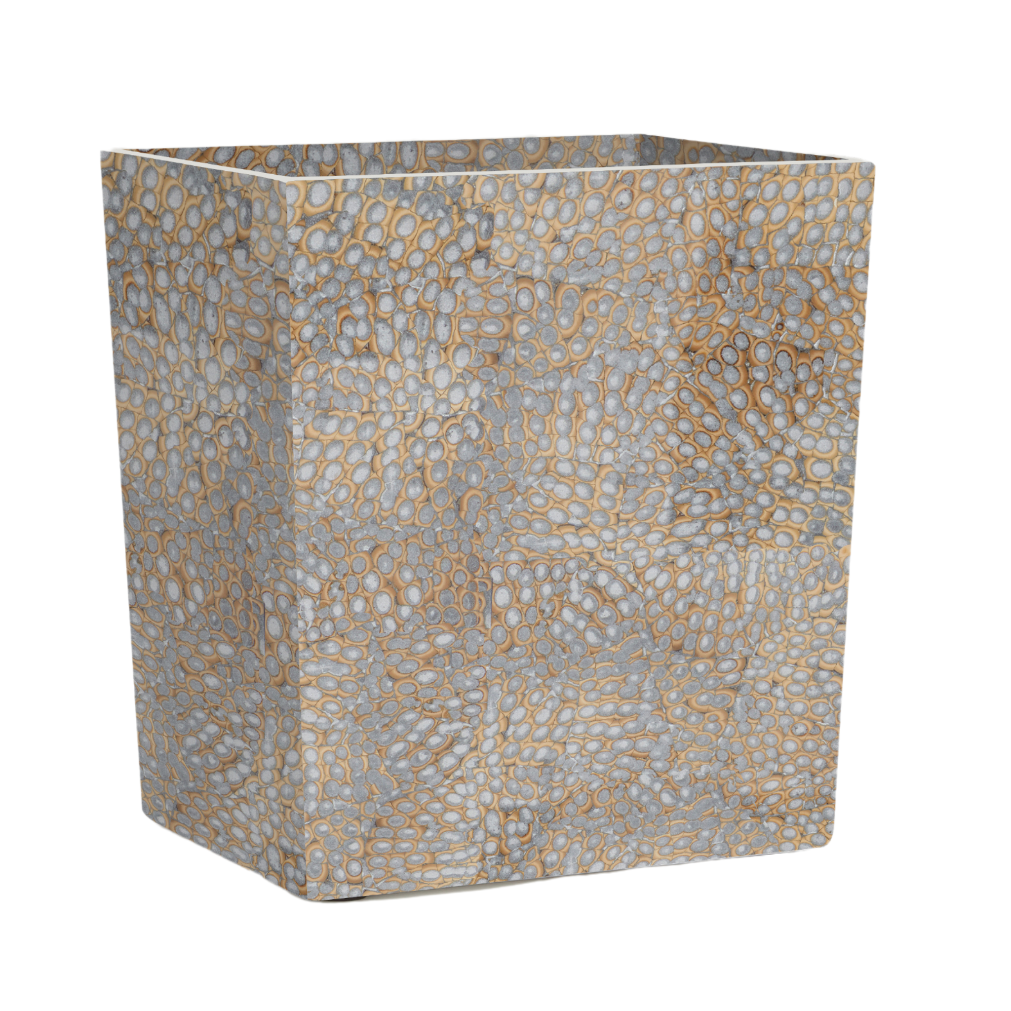 Callas Rectangular Wastebasket - Silver Lacquered Cracked Eggshell Trash Can for Office, Bathroom & Home Decor | Modern Small Garbage Bin with Lid