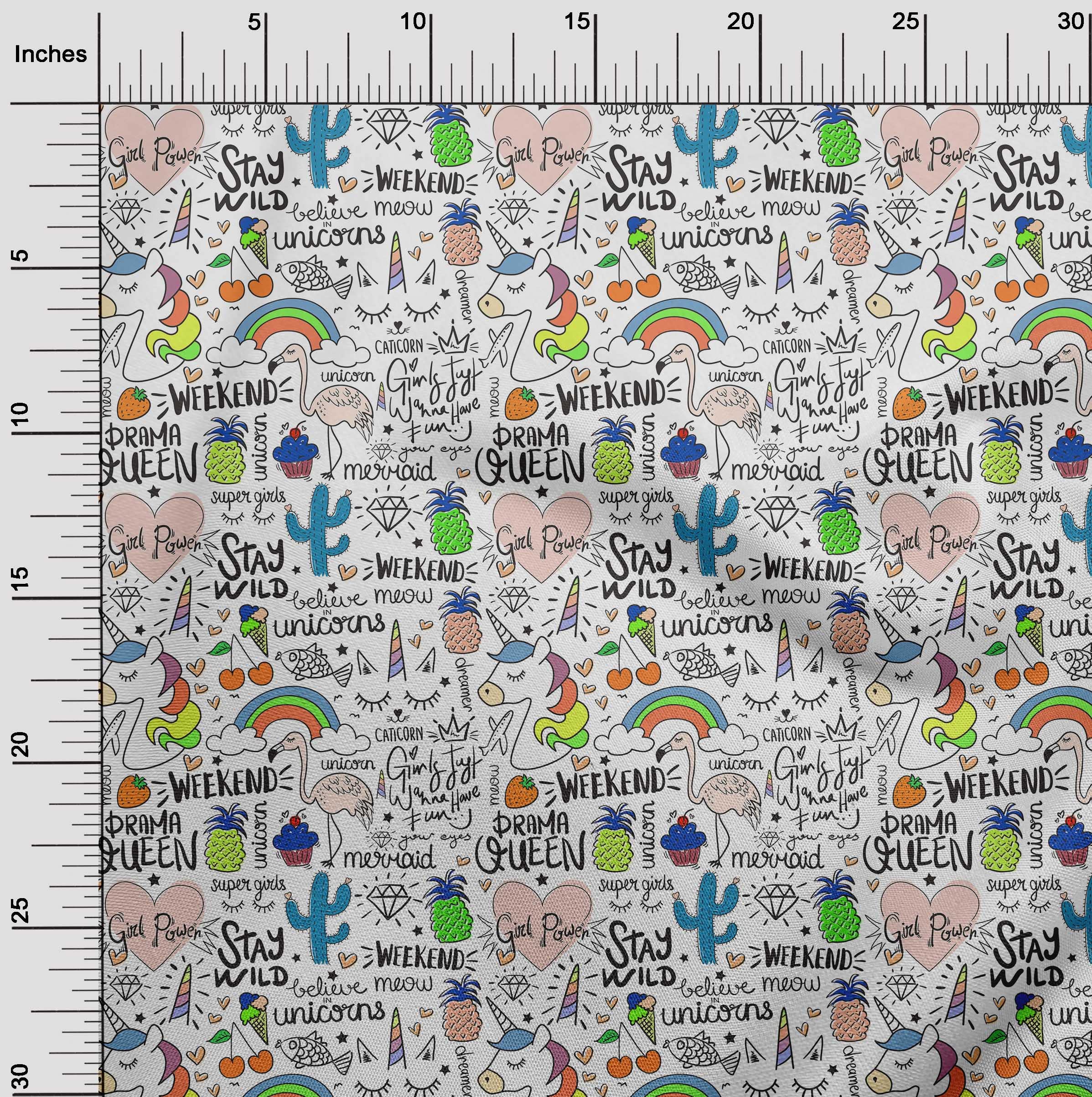 oneOone Rayon Light Beige Fabric with Unicorn Print - 56 Inch Wide Sewing Material for DIY Clothing, Dresses & Home Decor | Soft Printed Fabric by The Yard for Crafts, Quilting & Fashion Projects