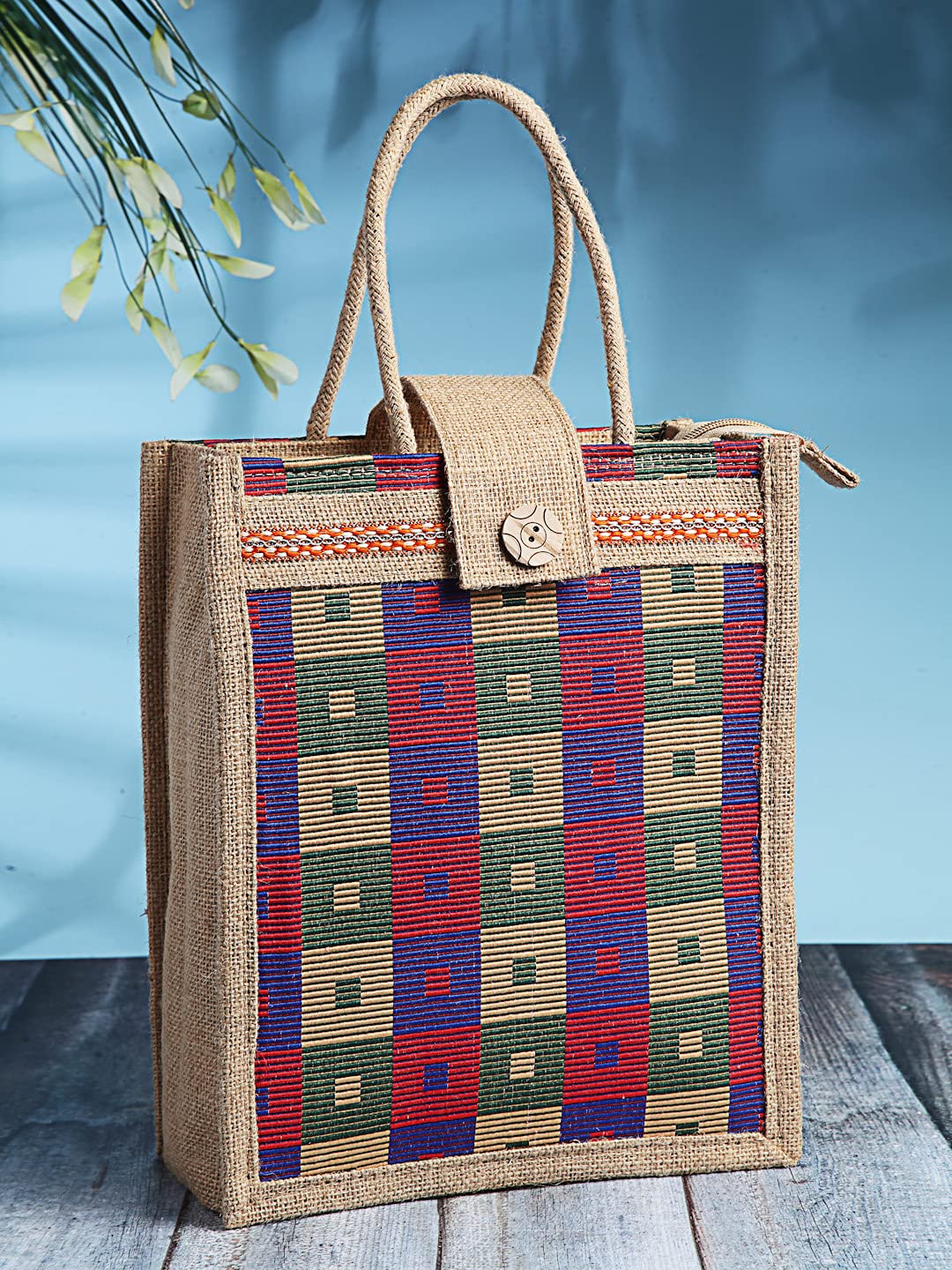 Eco-Friendly Unisex Jute Tote Bag with Zip & Handle - Reusable Grocery Shopping Bag for Men & Women - Multipurpose Shoulder Bag (Pack of 2, Medium, Blue) - Perfect for Farmers Market, Beach Trips & Sustainable Lifestyle