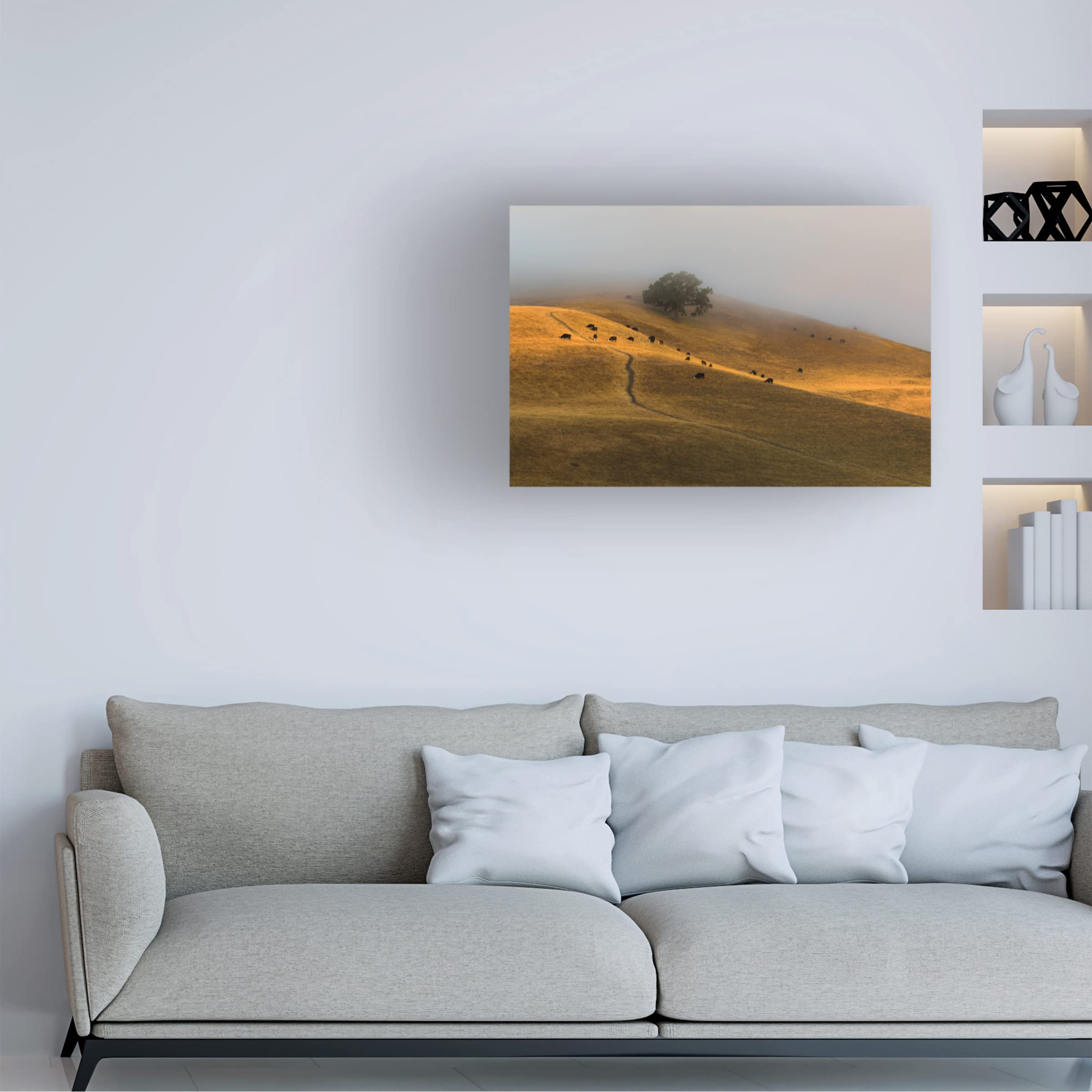 Trademark Fine Art 'A Summer Morning In Trivalley' Canvas Wall Art by Jenny Qiu - Landscape Painting for Living Room, Bedroom & Office Decor