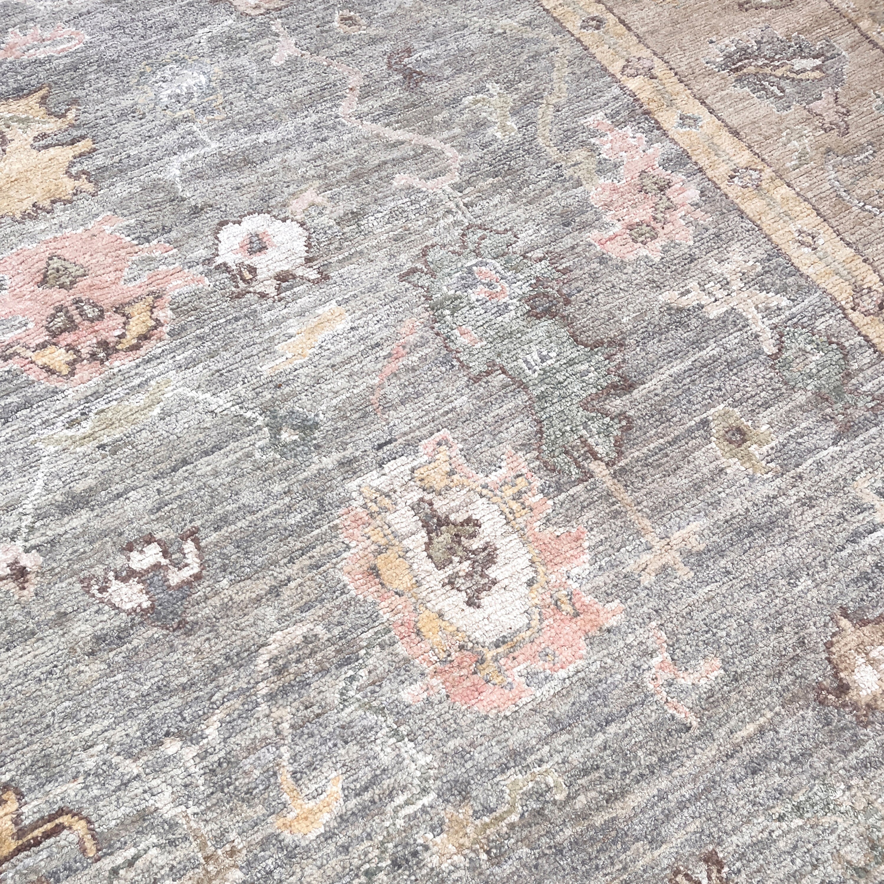 Handmade Blue Traditional Oushak Silk Rug 9'x12' - Authentic Turkish Carpet for Living Room, Bedroom & Home Decor