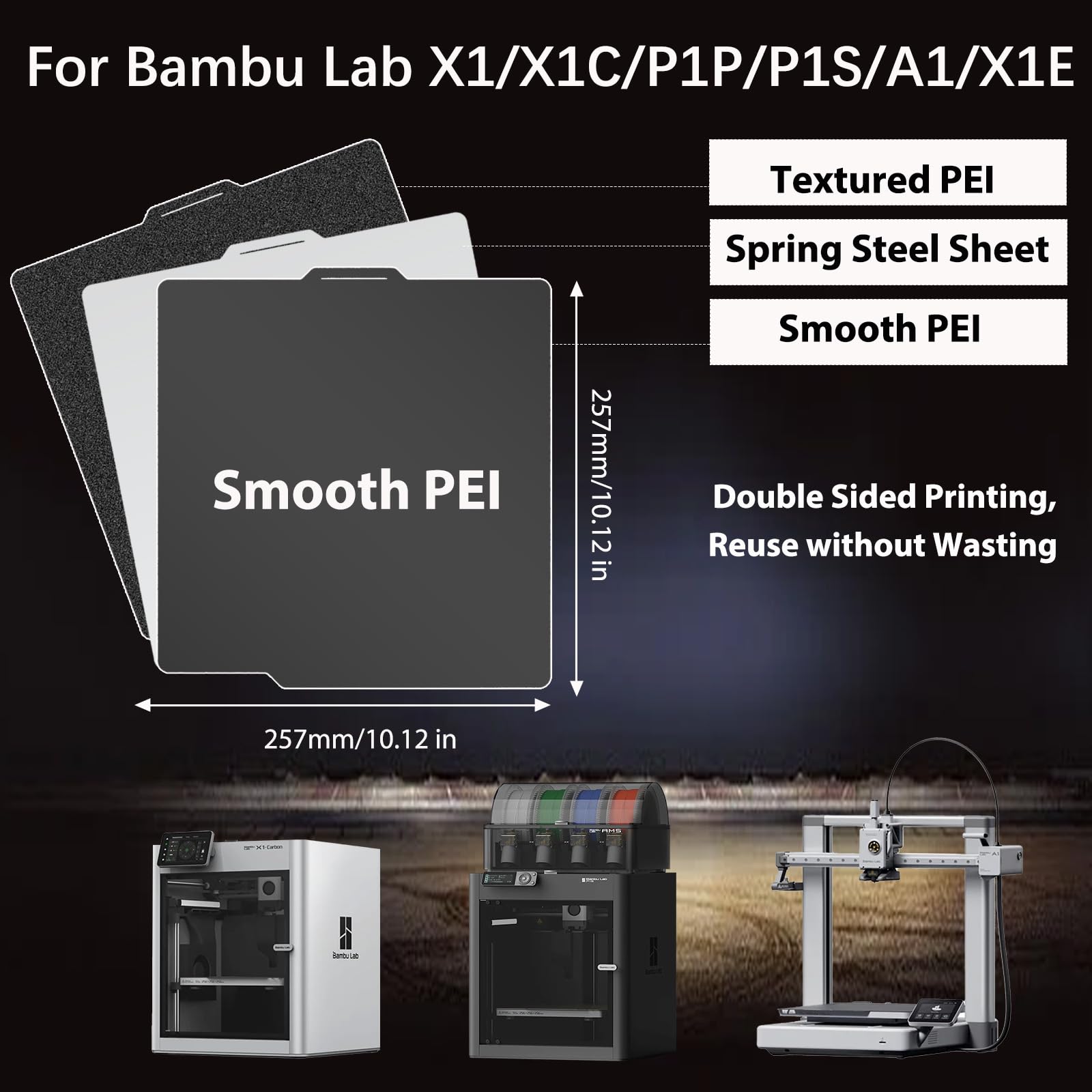 Bambu Lab PEI Build Plate 257x257mm - Smooth & Textured for X1/P1/A1 Series | 3D Printing