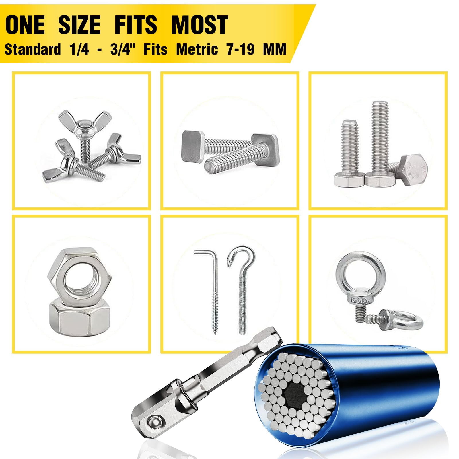 Universal Socket Wrench Set with Power Drill Adapter - 12-in-1 Multi-Tool for DIY, Auto Repair & Home Improvement - Perfect Gift for Men, Husband, Dad, Boyfriend (Father's Day, Birthday) - Blue - Ideal for Mechanics, Handymen & DIY Enthusiasts