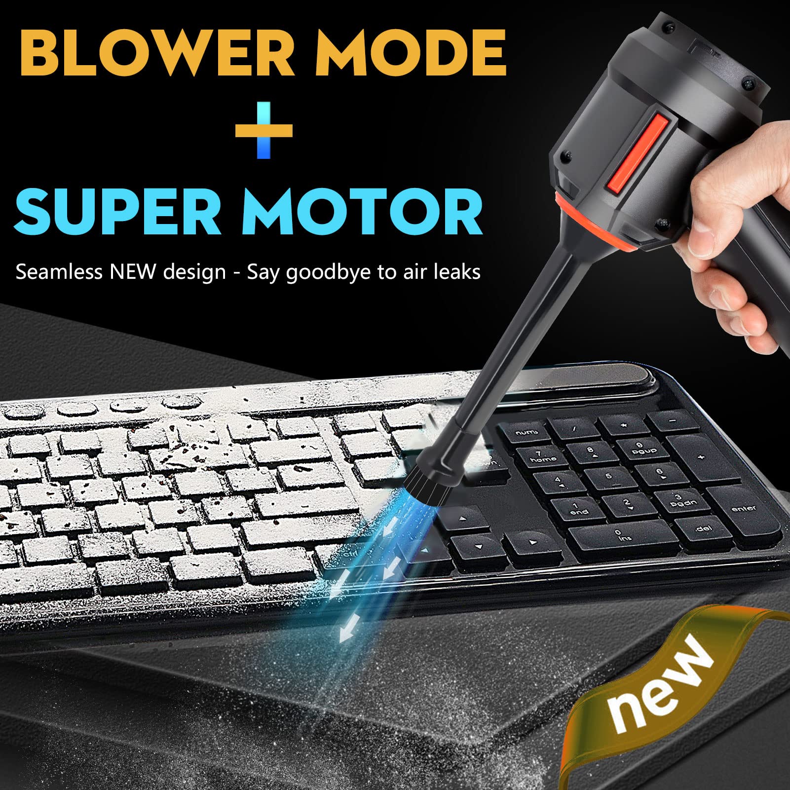 PeroBuno 3-in-1 Cordless Computer Vacuum Cleaner & Air Duster - 45000RPM Powerful Keyboard Cleaner, Energy-Efficient Compressed Air Alternative for PC, Laptop, Electronics & Office Cleaning