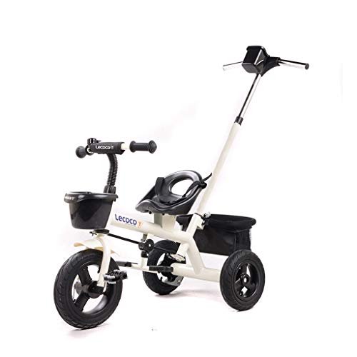 Best Hand Tricycle for Kids 2-5 Years Old - Easy Install 3-Wheel Bicycle with Pneumatic Tires, Multi-Function Baby Stroller & Push Cart (White) - Perfect for Outdoor Play, Park Rides & Learning to Cycle